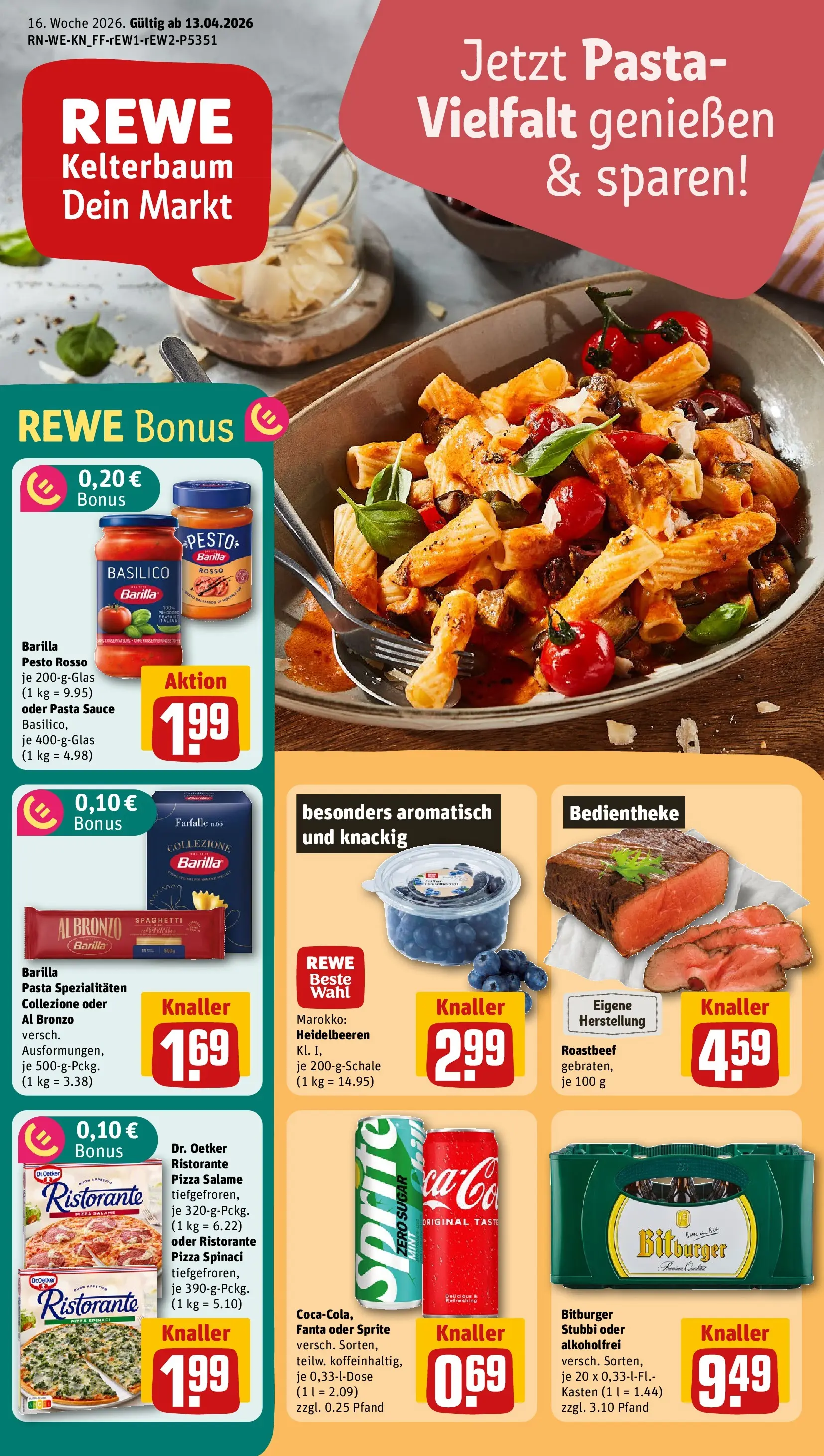 REWE Prospekt ab 12.04.2026 zum Blättern » Angebote | Seite: 1 | Produkte: Ristorante, Fanta, Sprite, Pasta