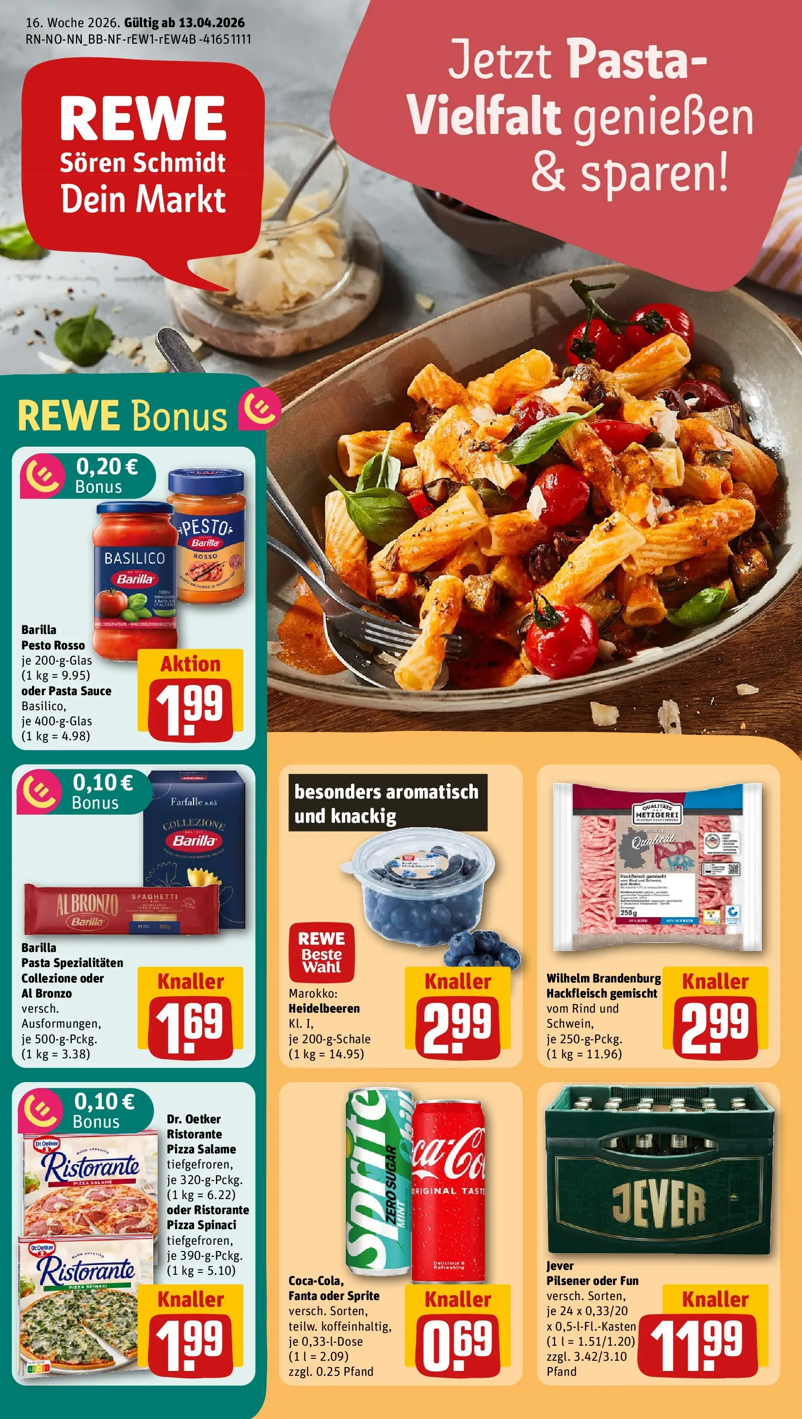 REWE Prospekt ab 12.04.2026 zum Blättern » Angebote | Seite: 1 | Produkte: Ristorante, Barilla, Jever, Pizza