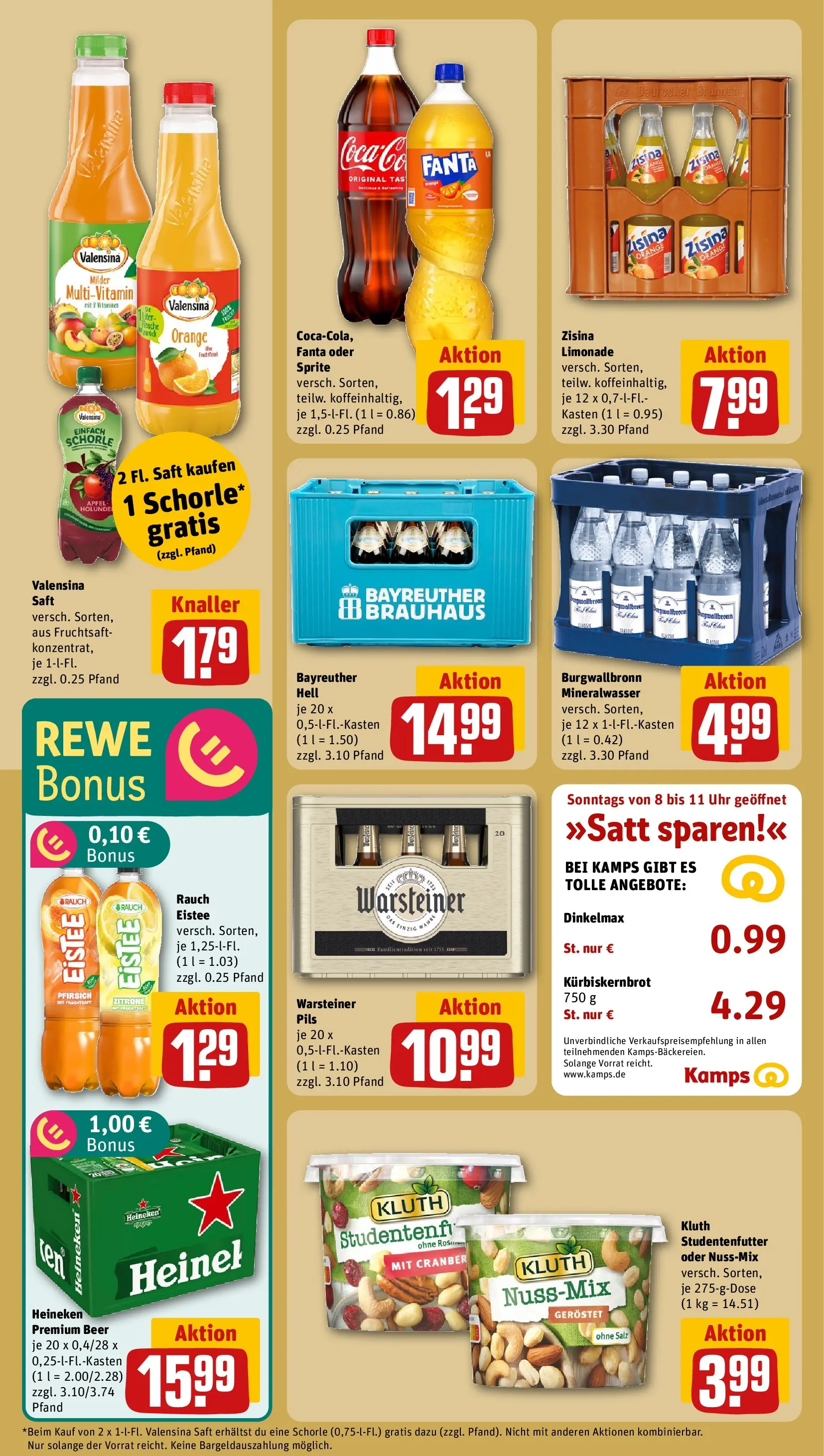 REWE Prospekt ab 12.04.2026 zum Blättern » Angebote | Seite: 20 | Produkte: Bayreuther hell, Mineralwasser, Heineken, Saft