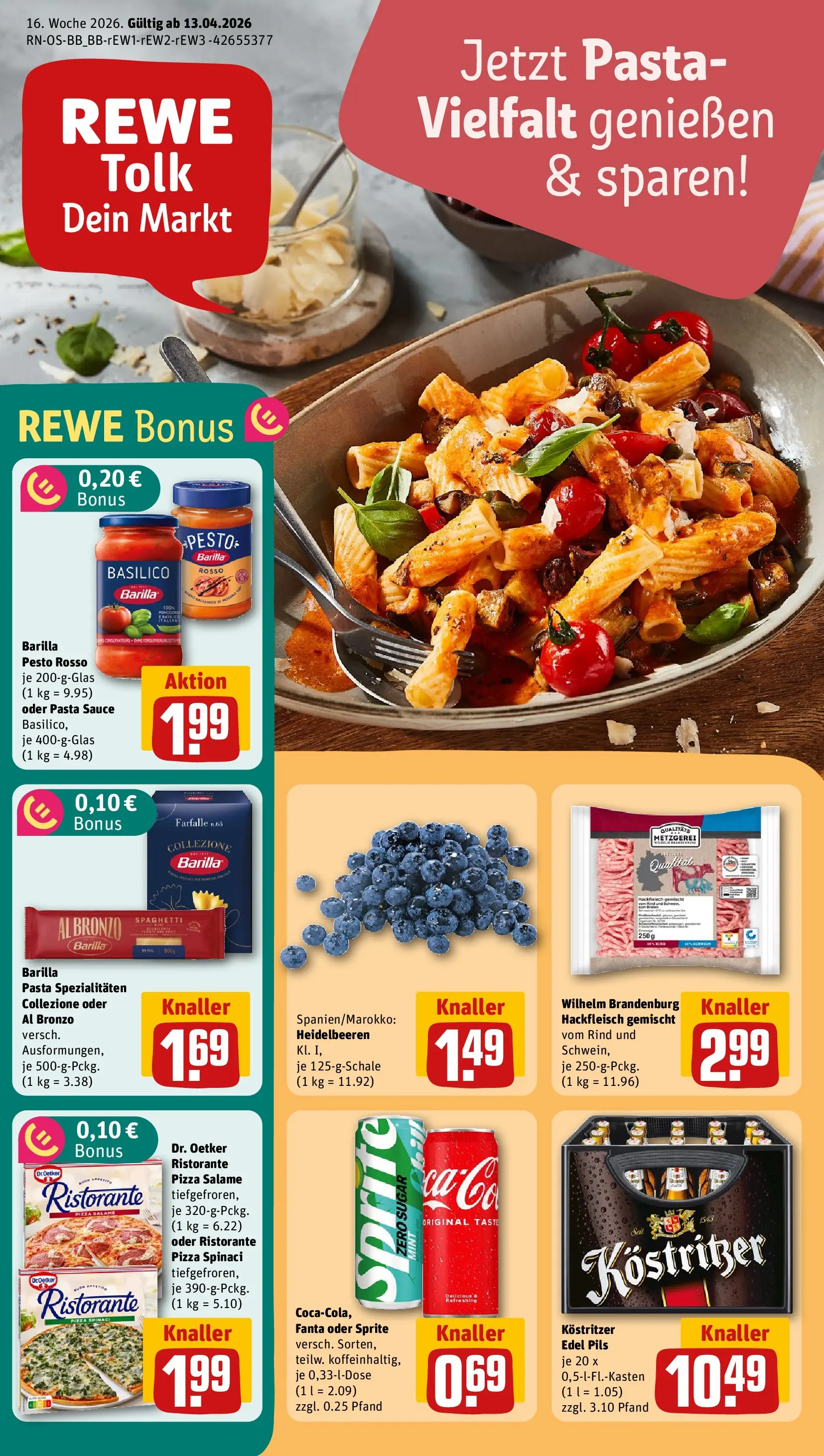 REWE Prospekt ab 12.04.2026 zum Blättern » Angebote | Seite: 1 | Produkte: Ristorante, Sprite, Kostritzer, Barilla
