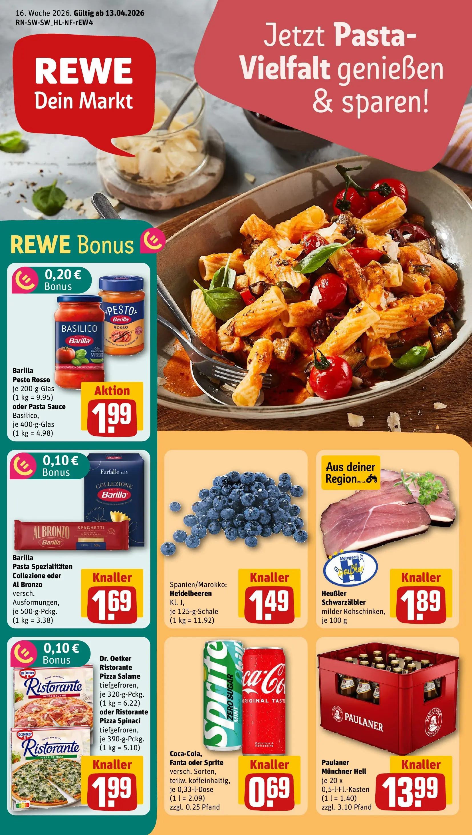 REWE Prospekt ab 12.04.2026 zum Blättern » Angebote | Seite: 1 | Produkte: Fanta, Heidelbeeren, Pizza, Paulaner