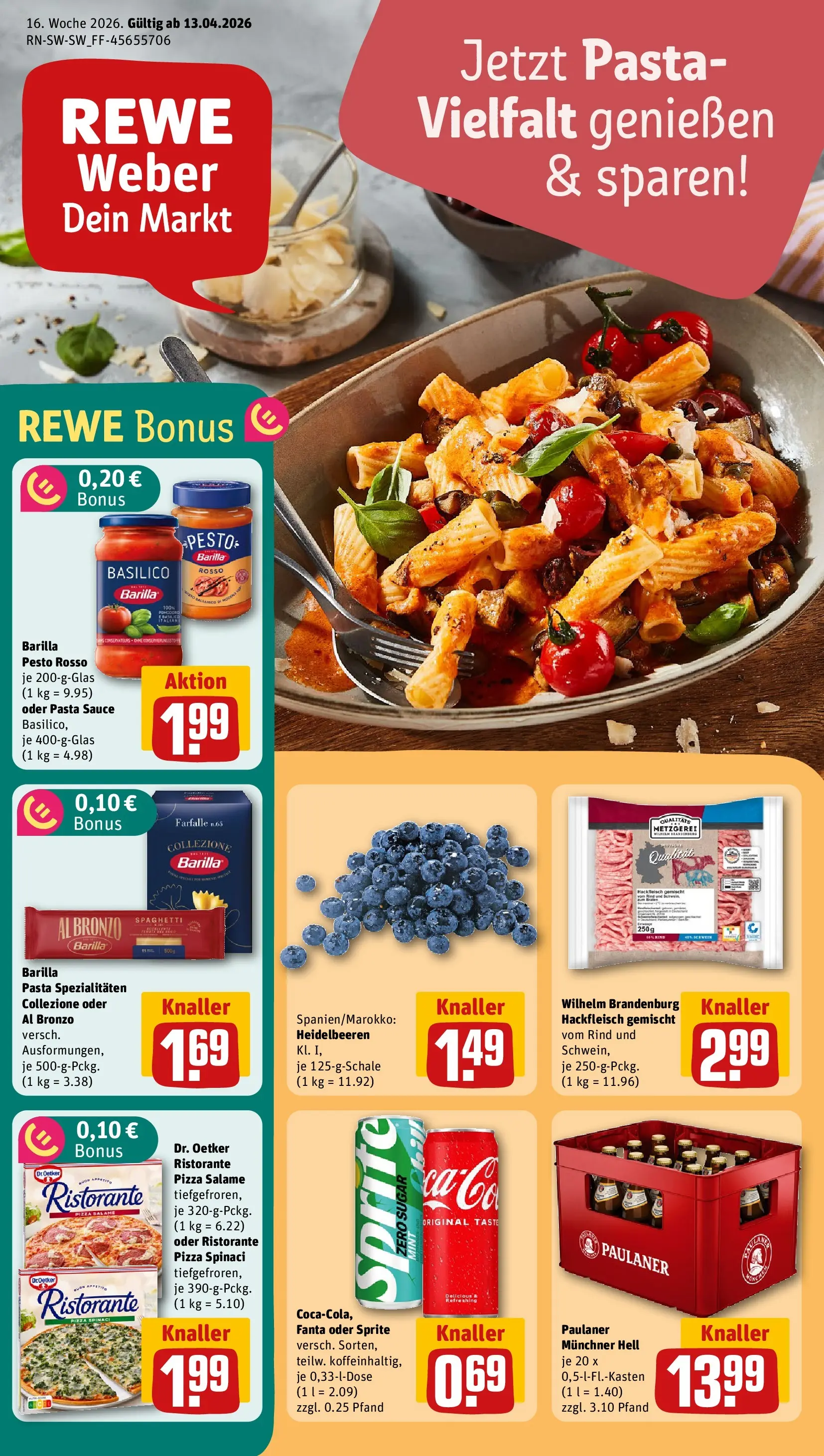 REWE Prospekt ab 12.04.2026 zum Blättern » Angebote | Seite: 1 | Produkte: Ristorante, Sprite, Barilla pesto, Pizza
