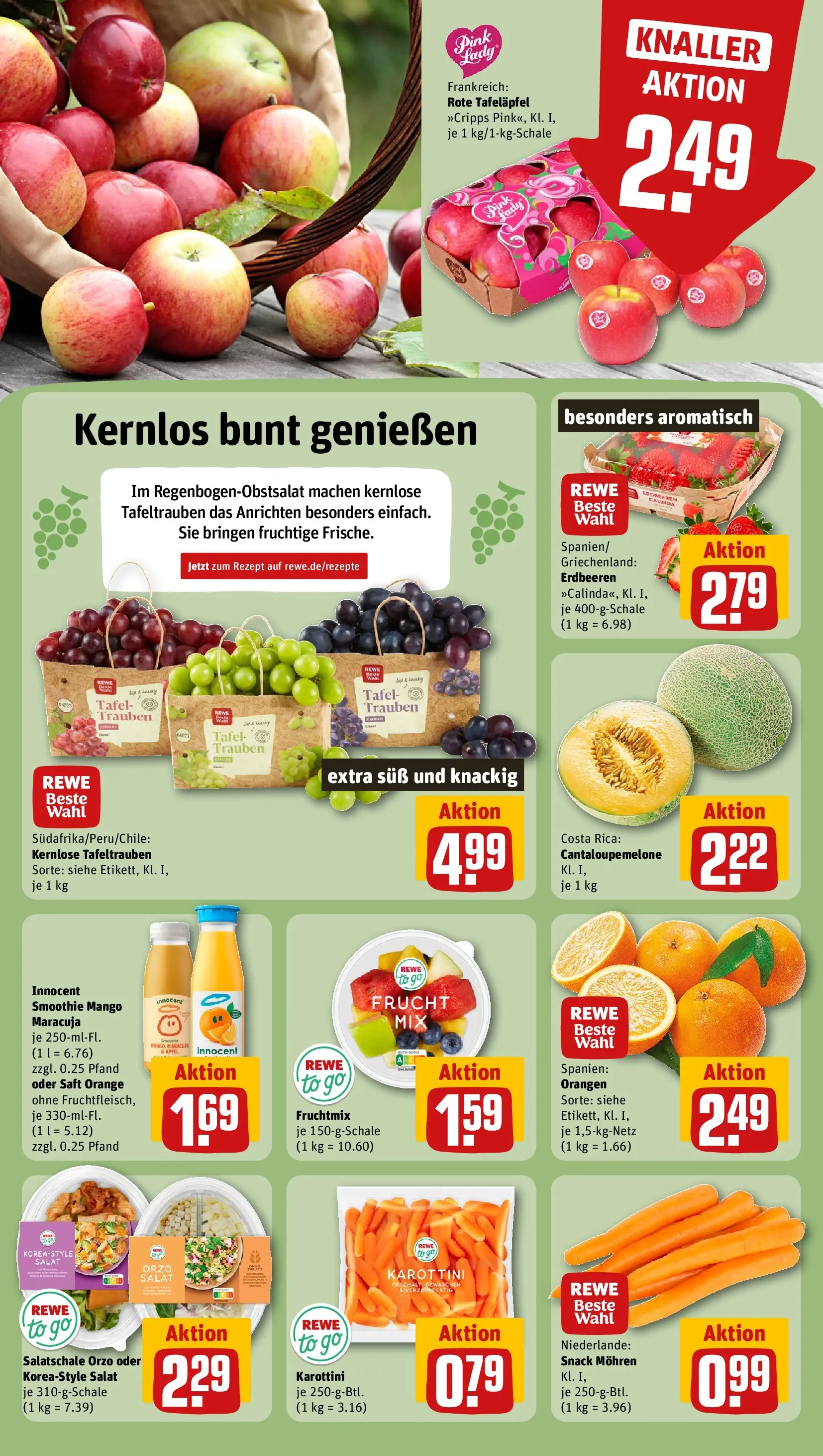 REWE Prospekt ab 12.04.2026 zum Blättern » Angebote | Seite: 4 | Produkte: Orangen, Mango, Saft, Salat