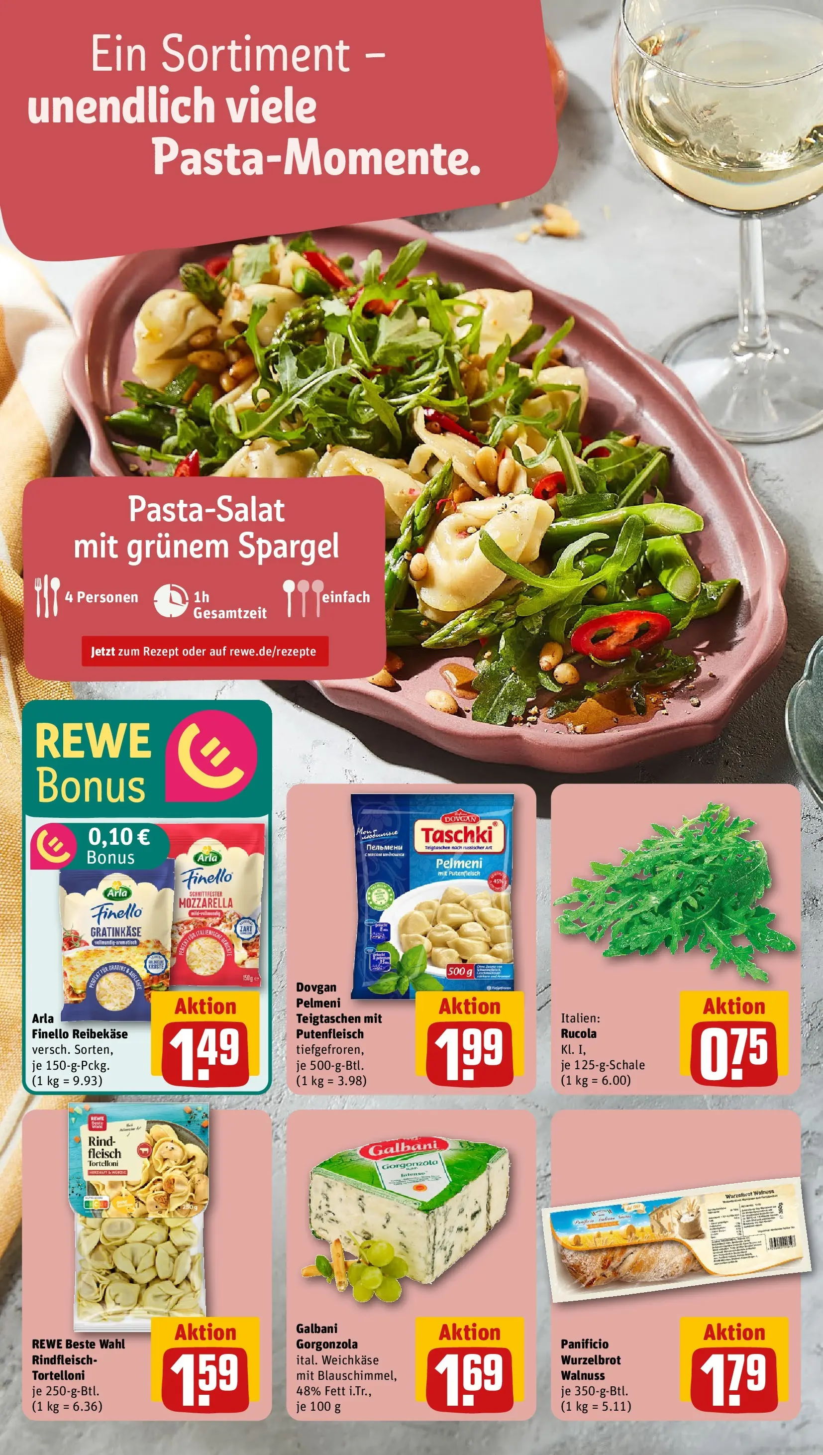 REWE Prospekt ab 12.04.2026 zum Blättern » Angebote | Seite: 18 | Produkte: Mozzarella, Rucola, Rindfleisch, Reibekase