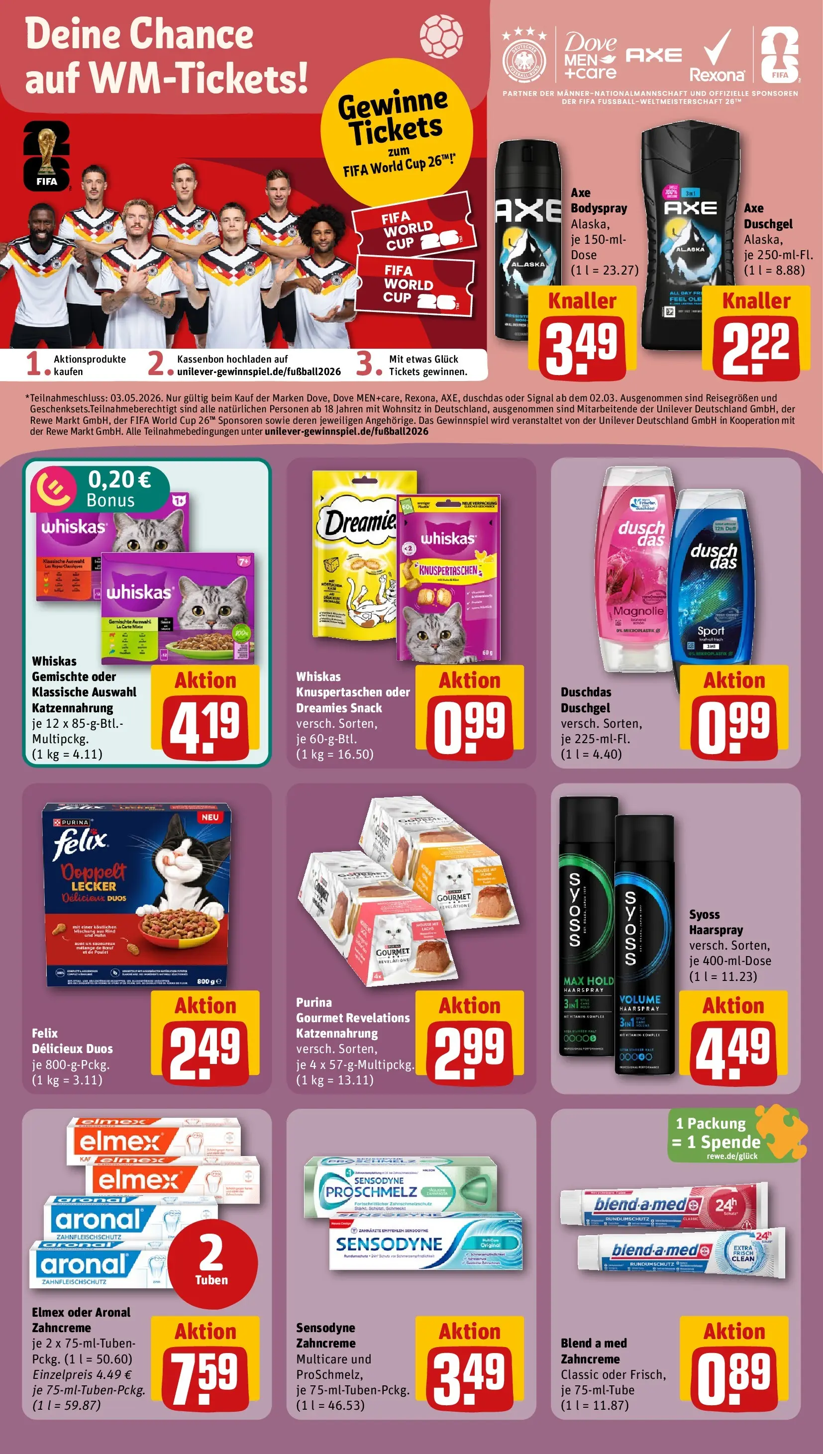 REWE Prospekt ab 12.04.2026 zum Blättern » Angebote | Seite: 25 | Produkte: Duschgel, Duschdas, Axe, Whiskas