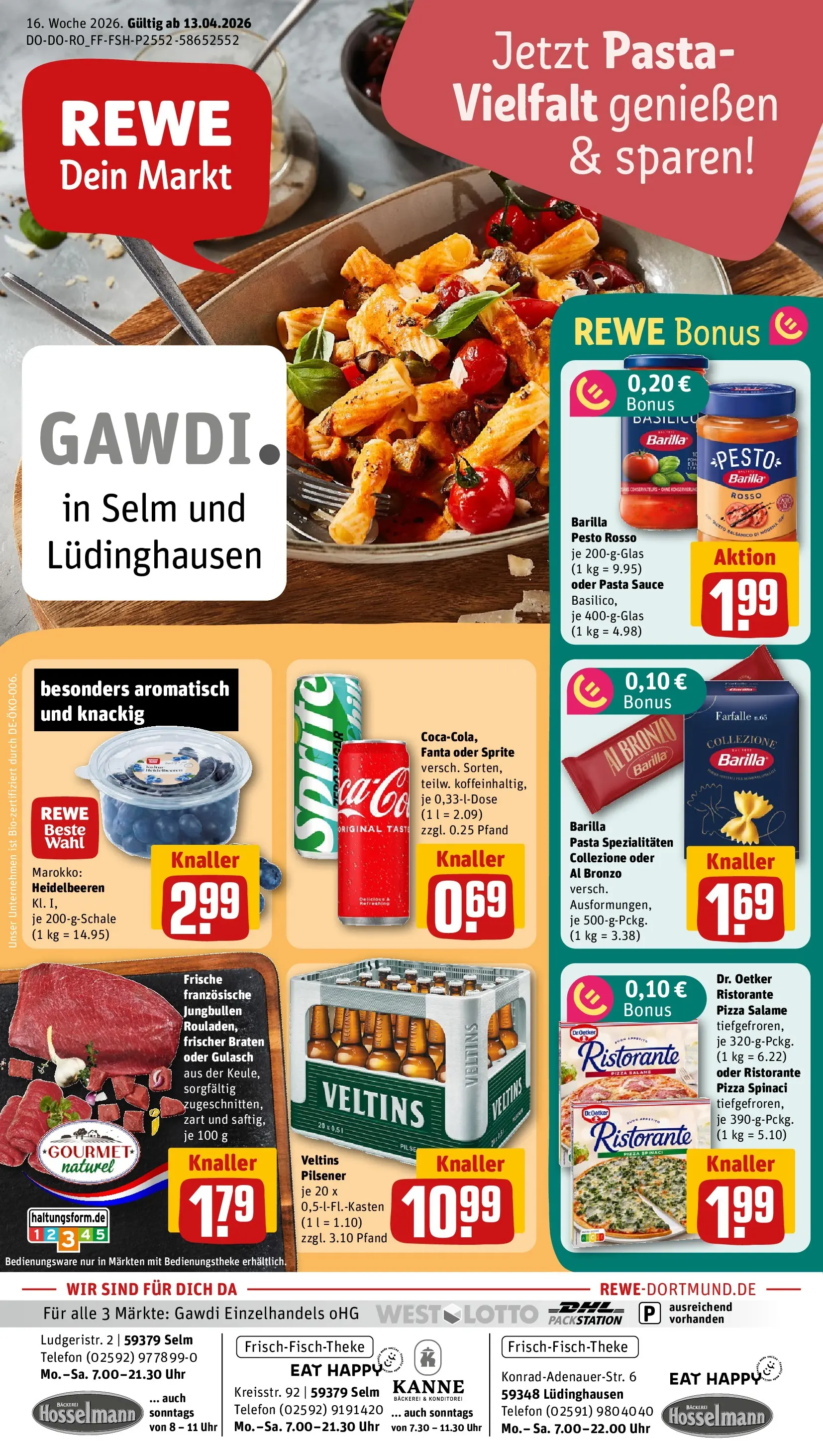 REWE Prospekt ab 12.04.2026 zum Blättern » Angebote | Seite: 1 | Produkte: Ristorante, Heidelbeeren, Gulasch, Telefon