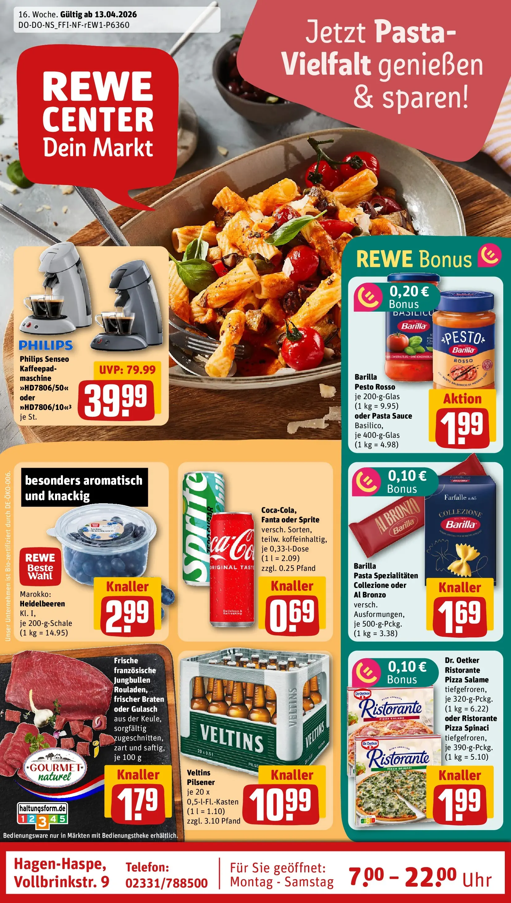 REWE Prospekt ab 12.04.2026 zum Blättern » Angebote | Seite: 1 | Produkte: Ristorante, Barilla, Pizza, Telefon