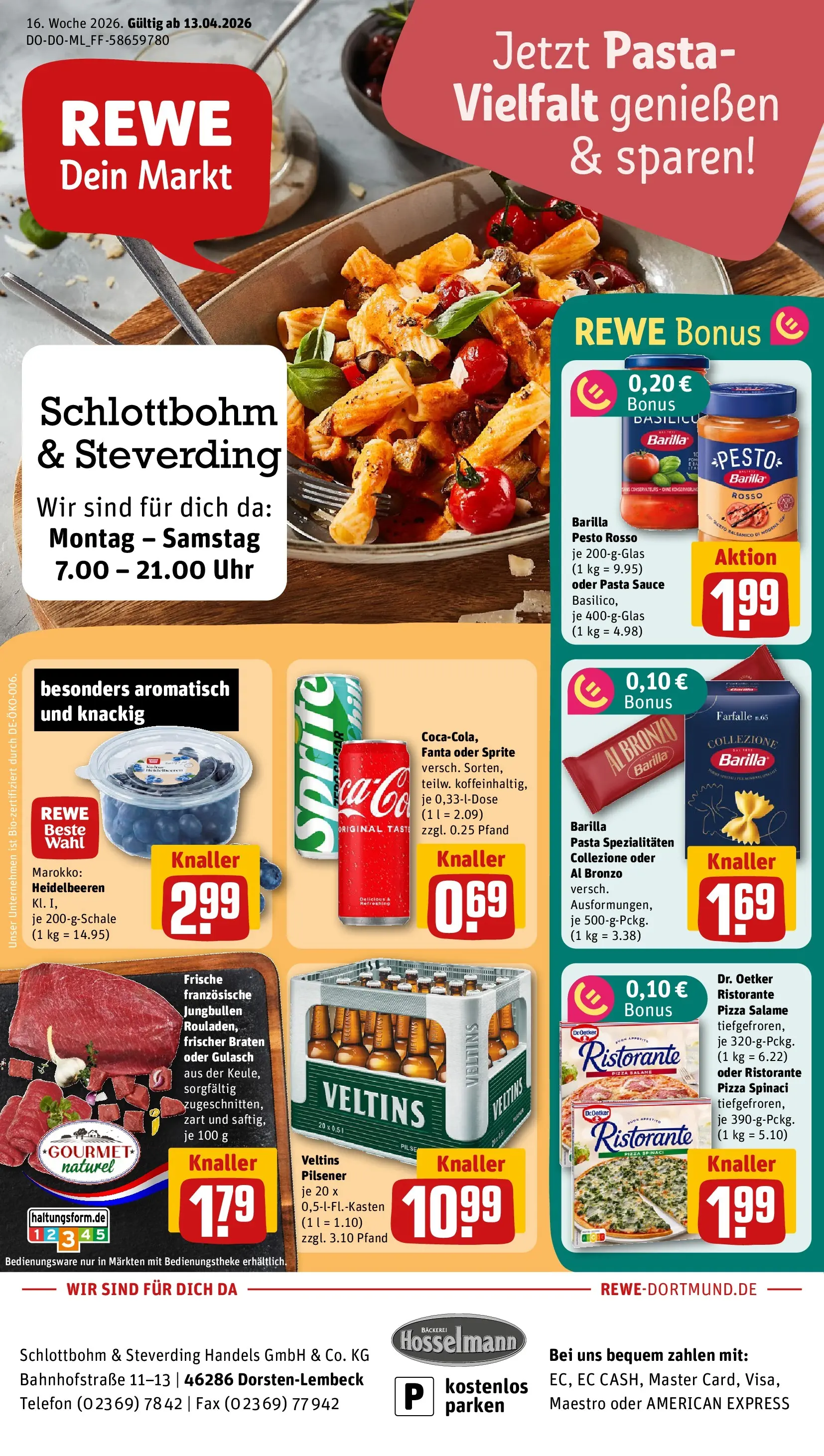 REWE Prospekt ab 12.04.2026 zum Blättern » Angebote | Seite: 1 | Produkte: Ristorante, Sprite, Gulasch, Uhr