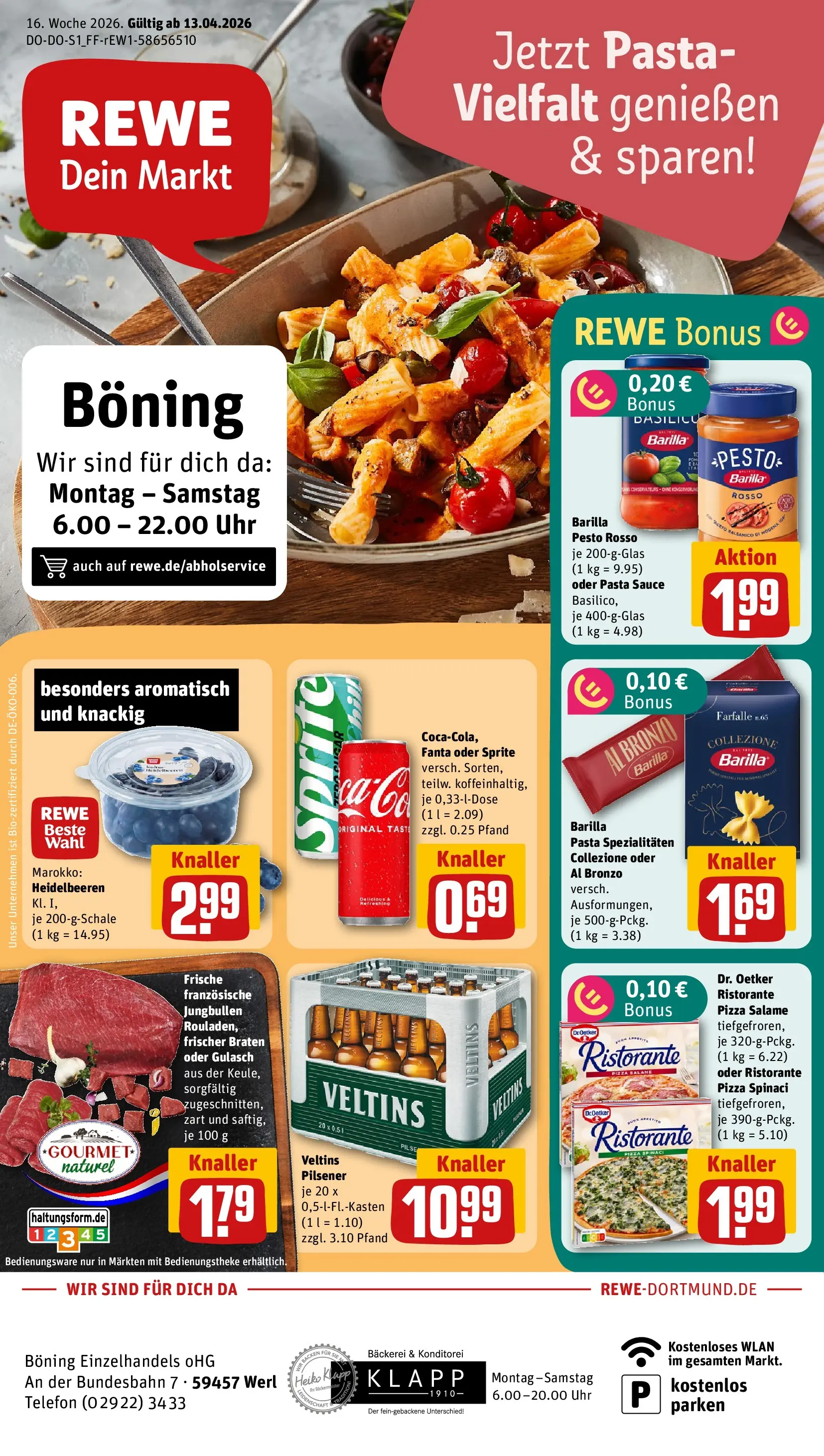 REWE Prospekt ab 12.04.2026 zum Blättern » Angebote | Seite: 1 | Produkte: Fanta, Sprite, Barilla, Pizza