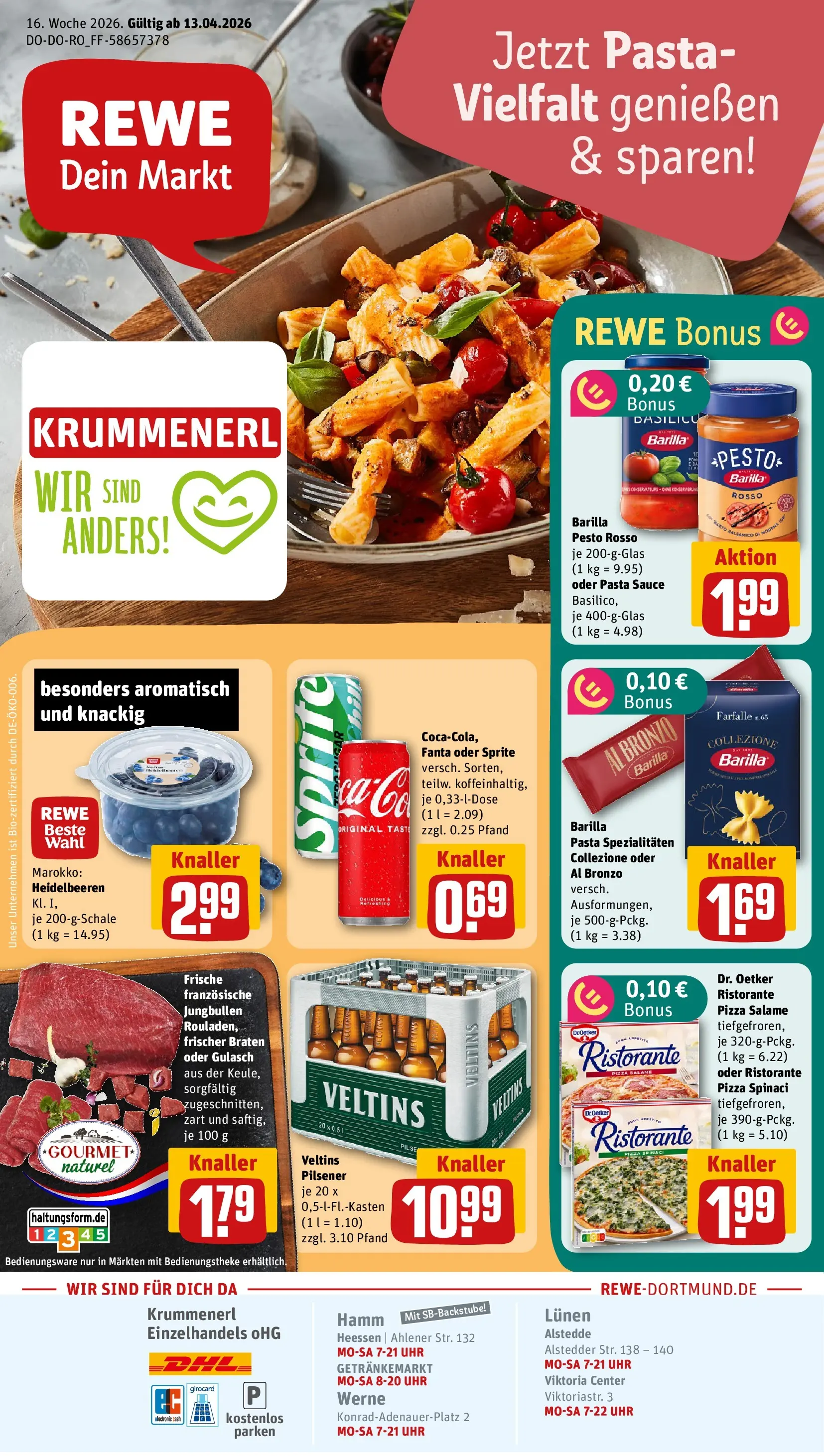 REWE Prospekt ab 12.04.2026 zum Blättern » Angebote | Seite: 1 | Produkte: Fanta, Balsamico, Barilla pesto, Pizza