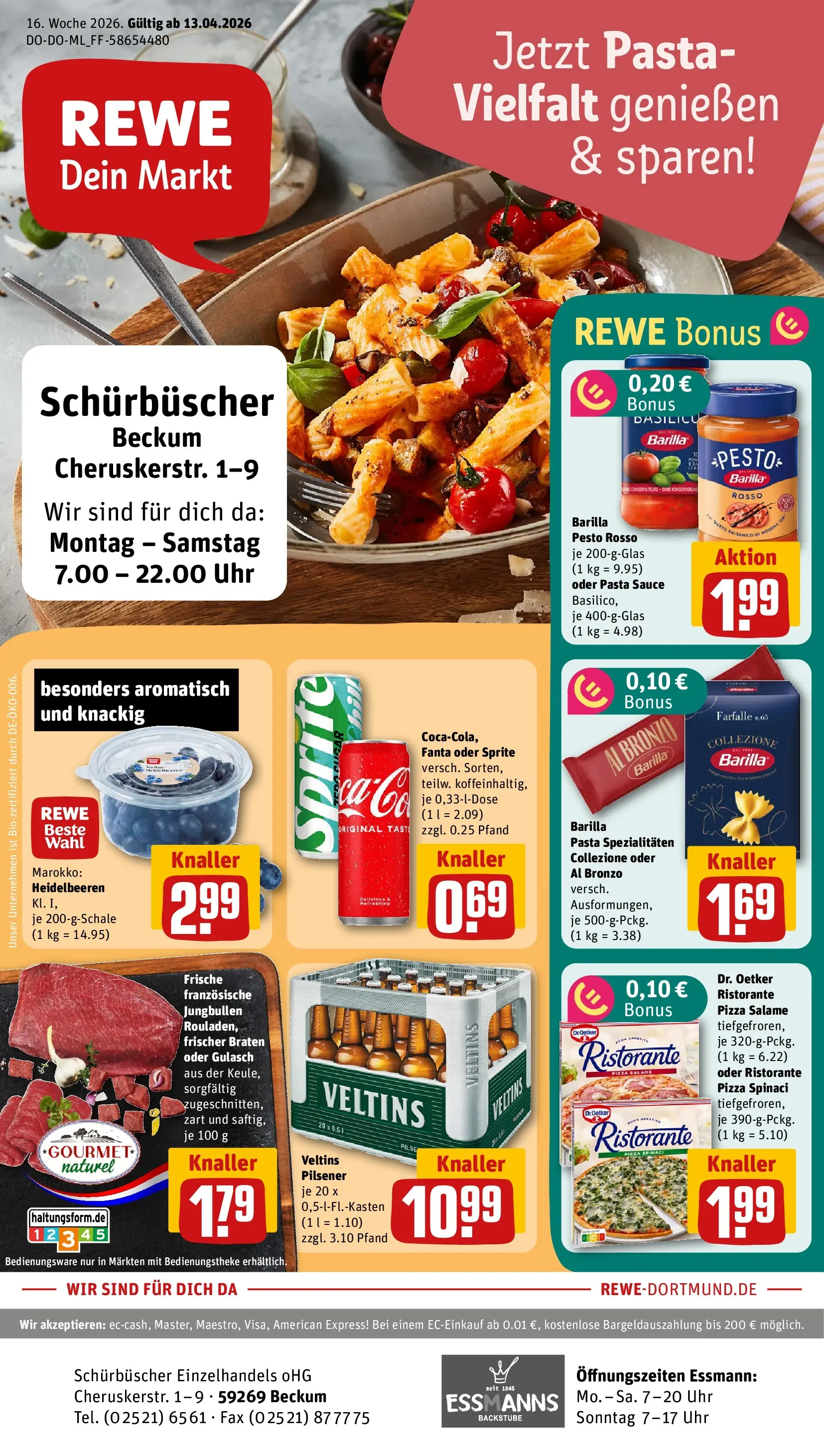REWE Prospekt ab 12.04.2026 zum Blättern » Angebote | Seite: 1 | Produkte: Fanta, Balsamico, Heidelbeeren, Veltins