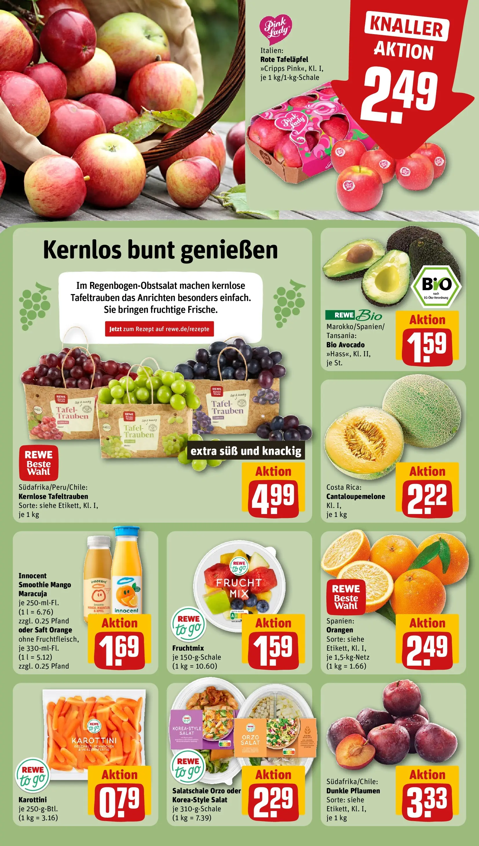 REWE Prospekt ab 12.04.2026 zum Blättern » Angebote | Seite: 4 | Produkte: Trauben, Orangen, Mango, Saft