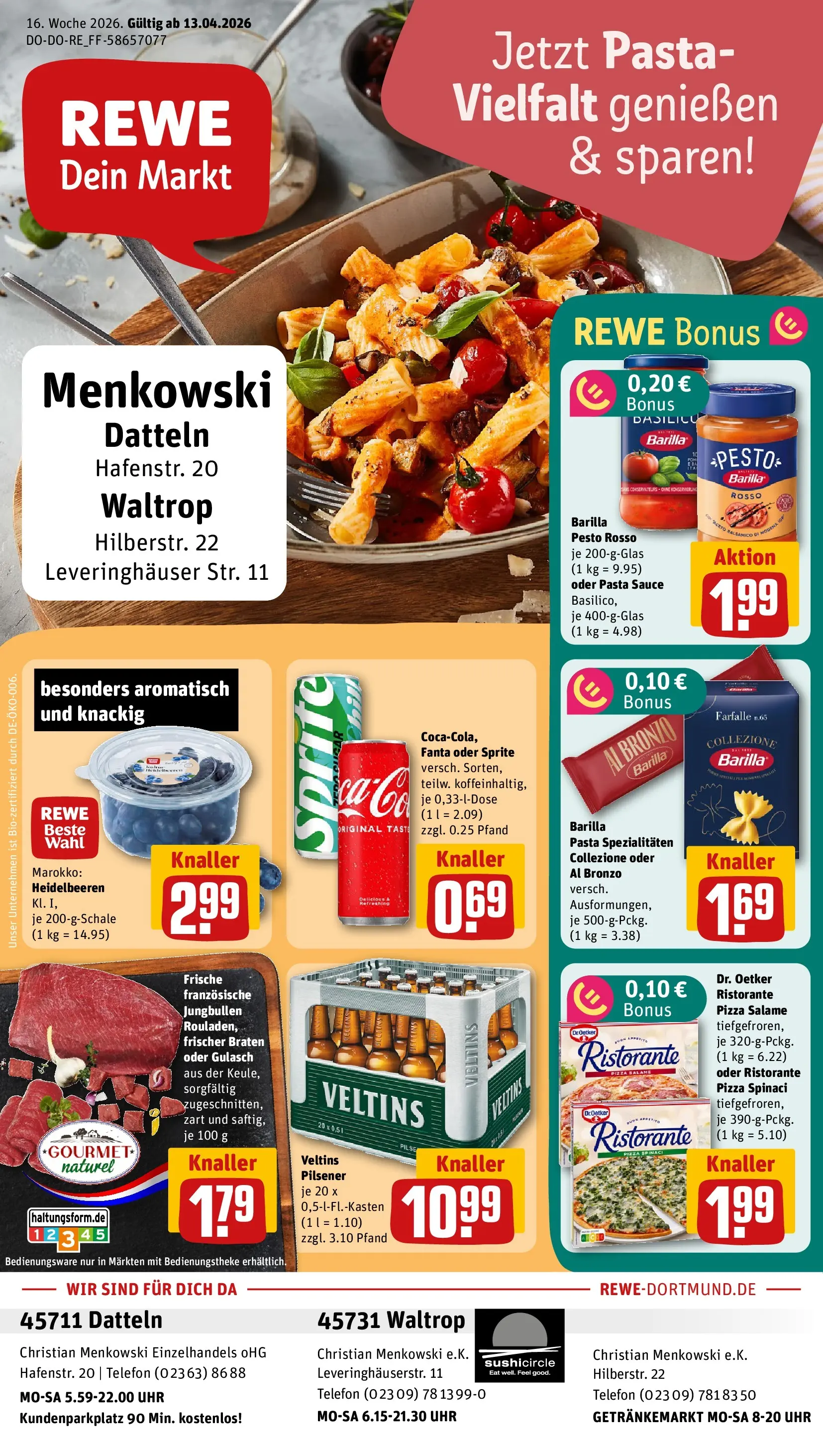 REWE Prospekt ab 12.04.2026 zum Blättern » Angebote | Seite: 1 | Produkte: Ristorante, Barilla, Barilla pesto, Uhr