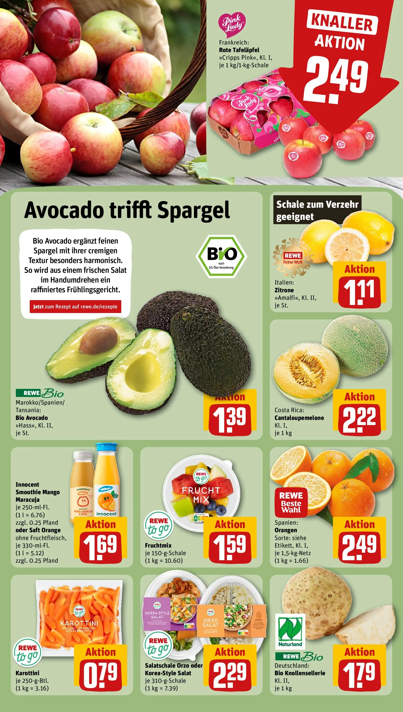 REWE Prospekt ab 12.04.2026 zum Blättern » Angebote | Seite: 4 | Produkte: Spargel, Zitrone, Mango, Saft