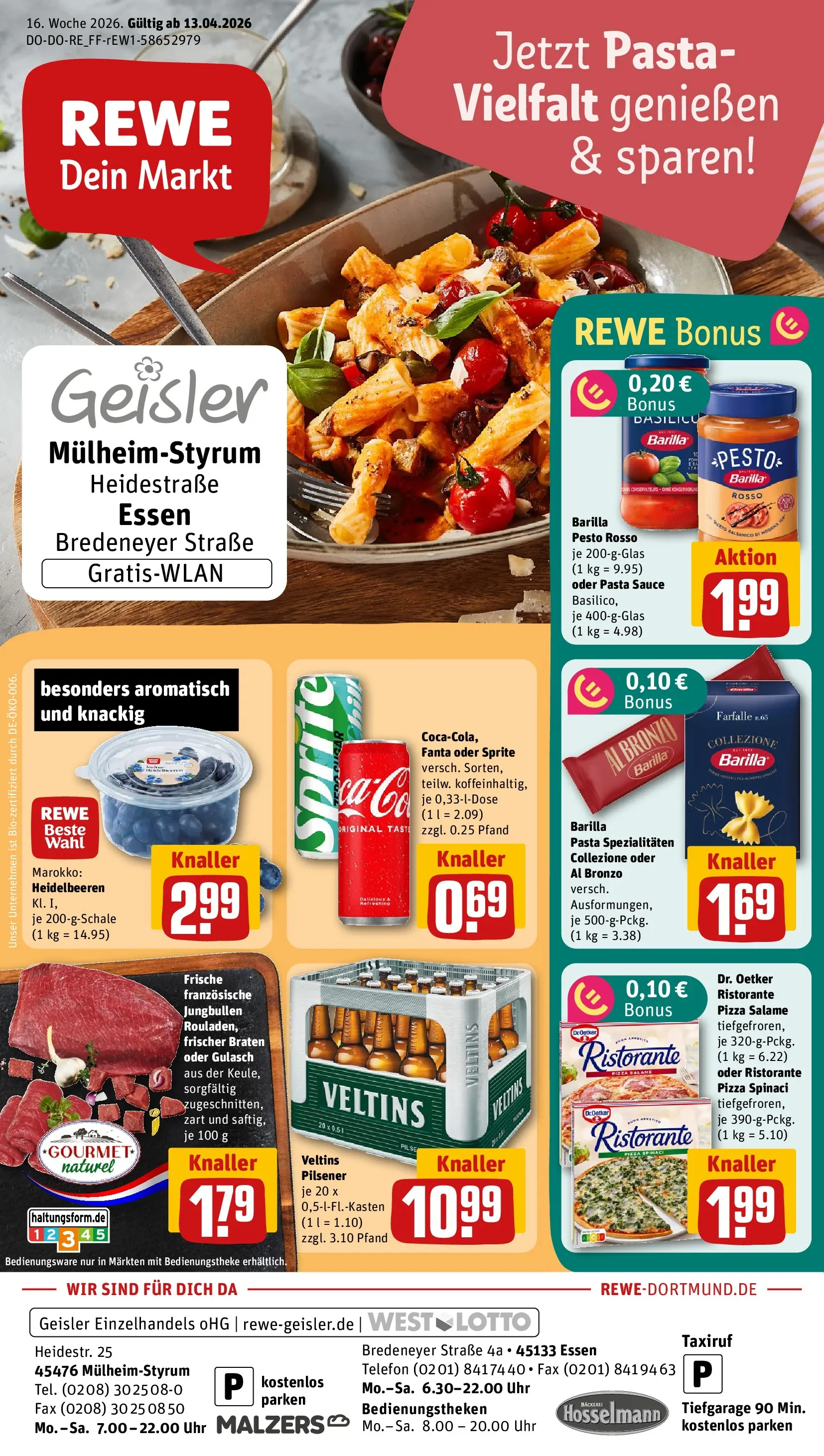 REWE Prospekt ab 12.04.2026 zum Blättern » Angebote | Seite: 1 | Produkte: Ristorante, Fanta, Heidelbeeren, Uhr