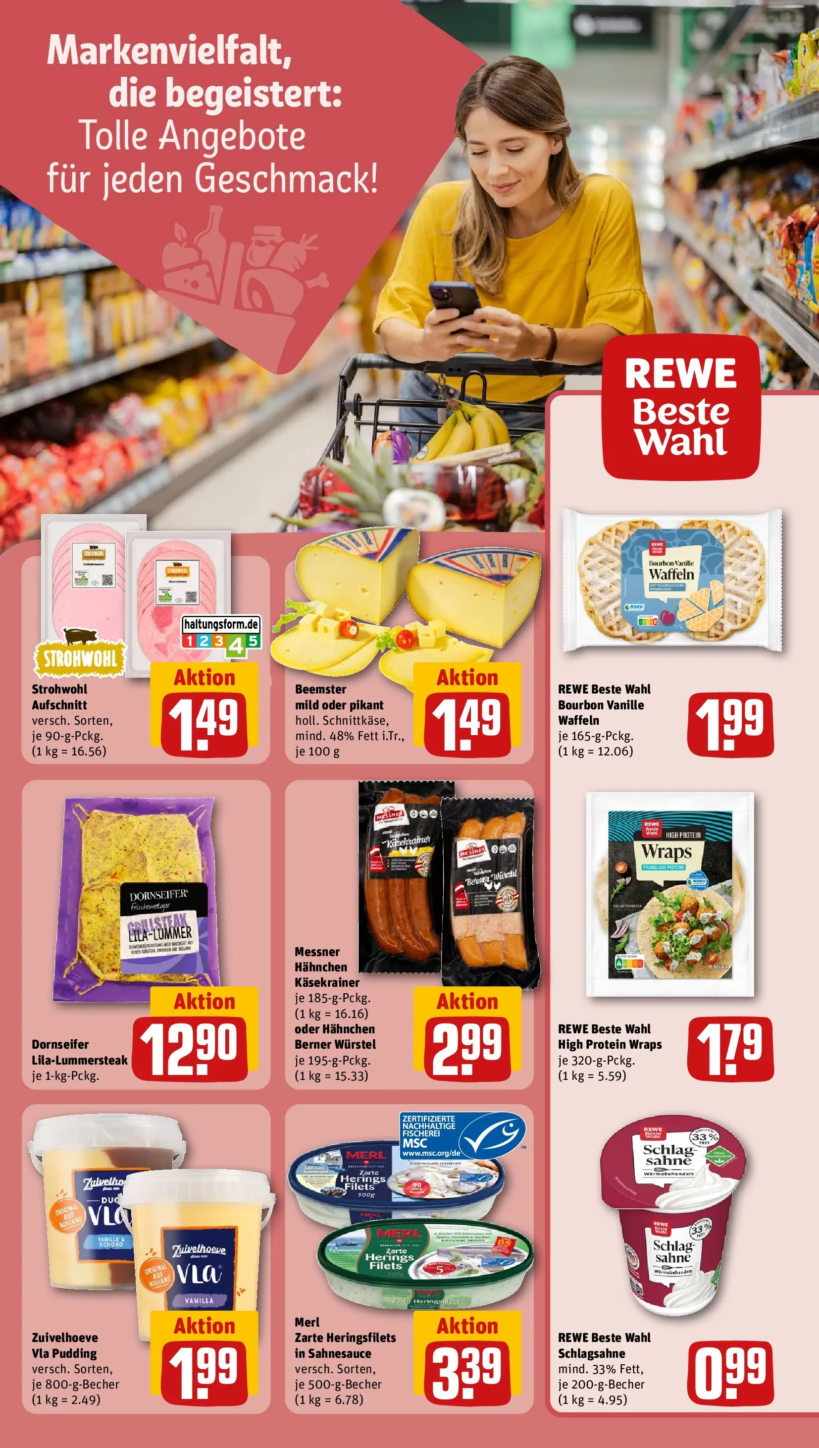 REWE Prospekt ab 13.04.2026 zum Blättern » Angebote | Seite: 13 | Produkte: Schlagsahne, Käsekrainer, Waffeln, Sahne