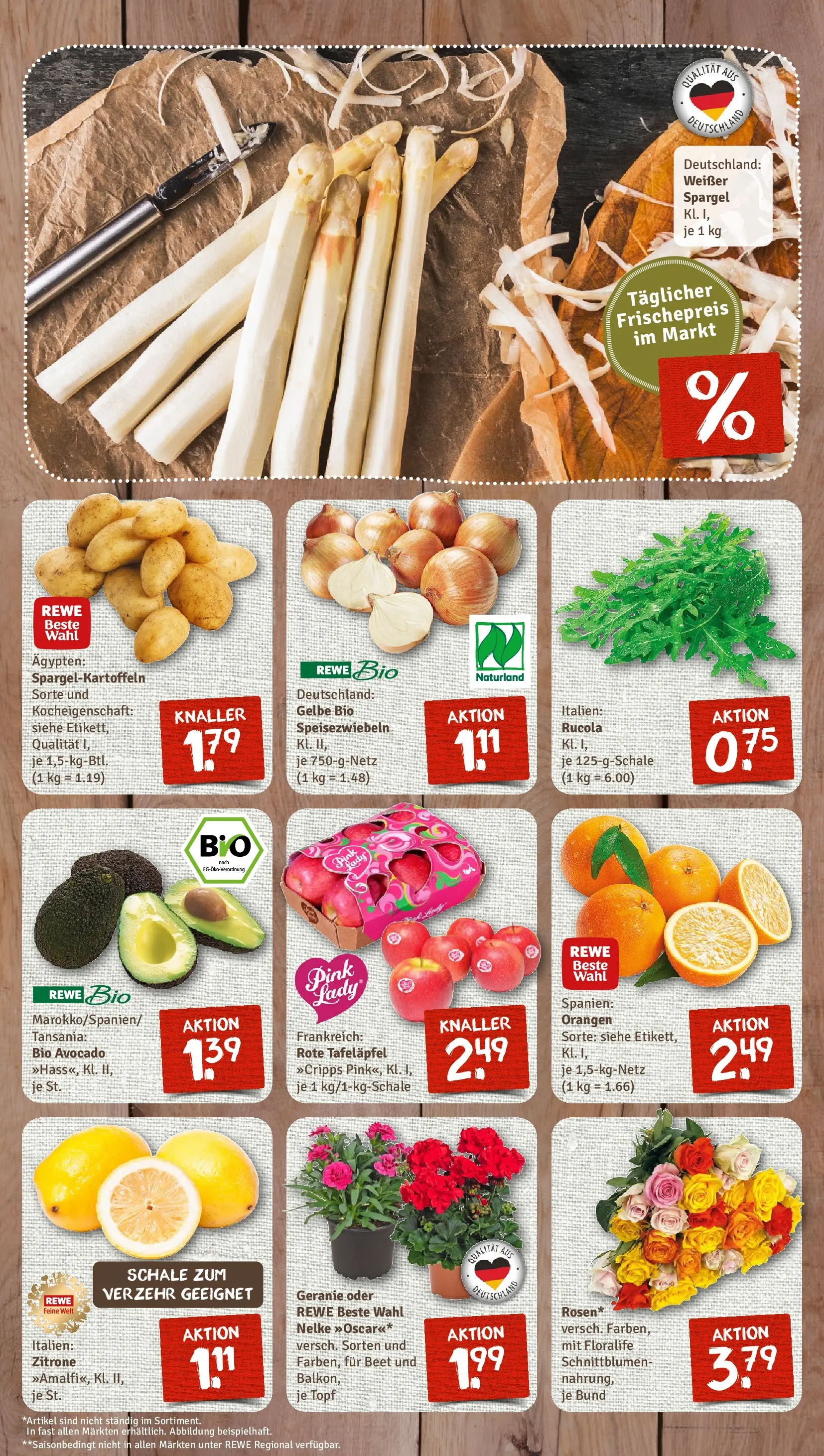 REWE Prospekt ab 12.04.2026 zum Blättern » Angebote | Seite: 3 | Produkte: Rucola, Orangen, Avocado, Zitrone