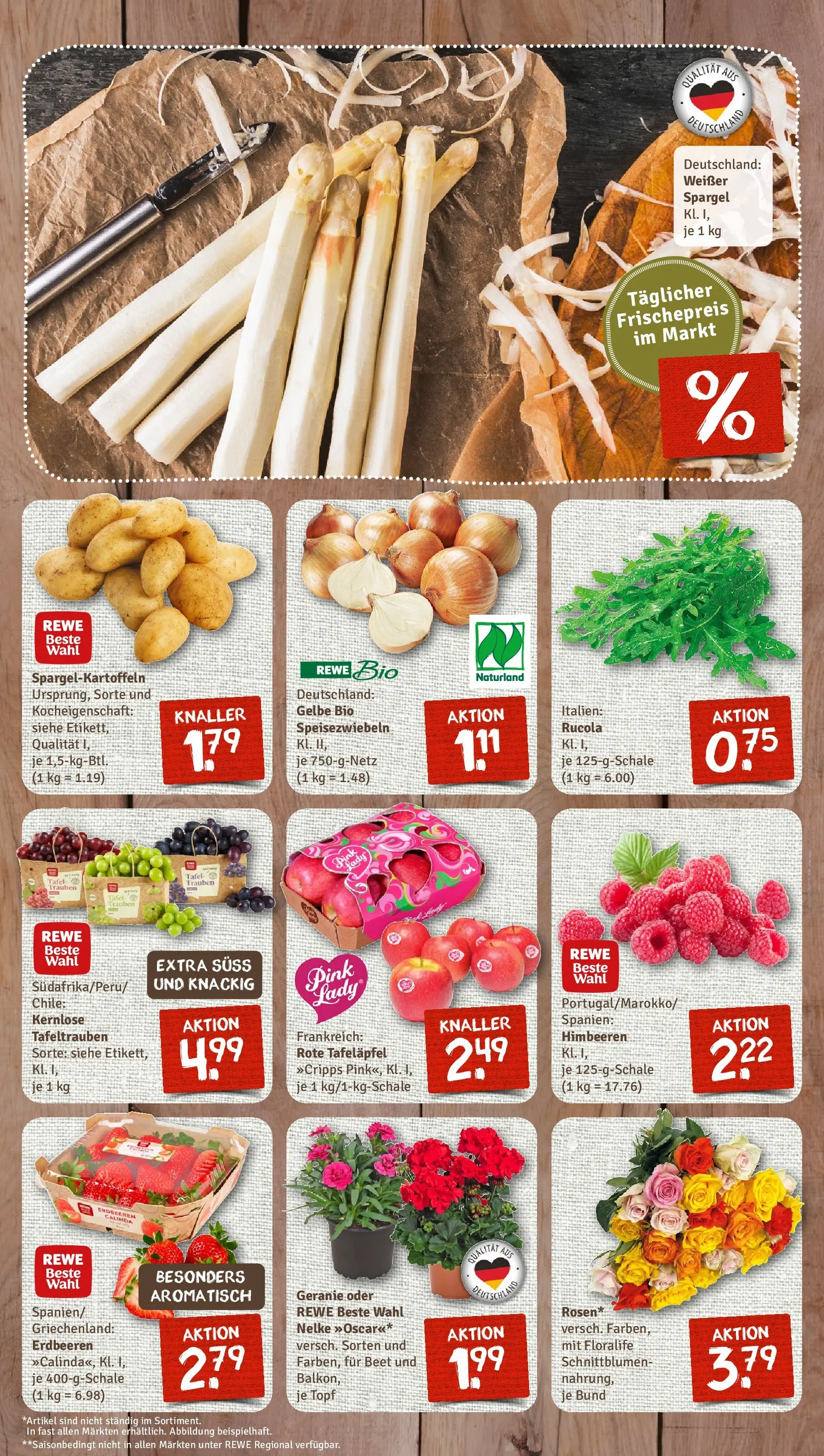 REWE Prospekt ab 12.04.2026 zum Blättern » Angebote | Seite: 3 | Produkte: Trauben, Rucola, Spargel, Erdbeeren