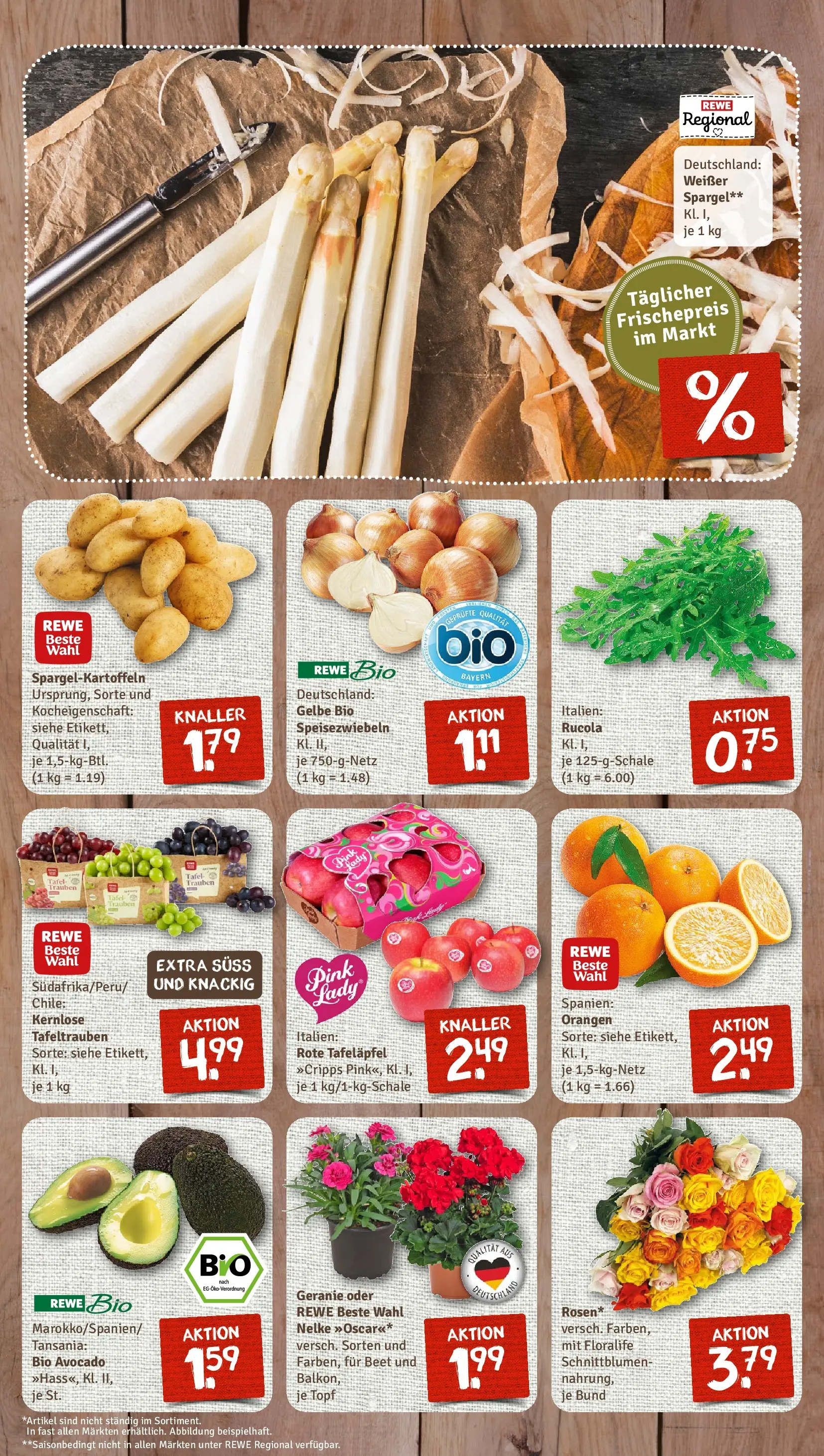 REWE Prospekt ab 13.04.2026 zum Blättern » Angebote | Seite: 3 | Produkte: Trauben, Rucola, Orangen, Spargel