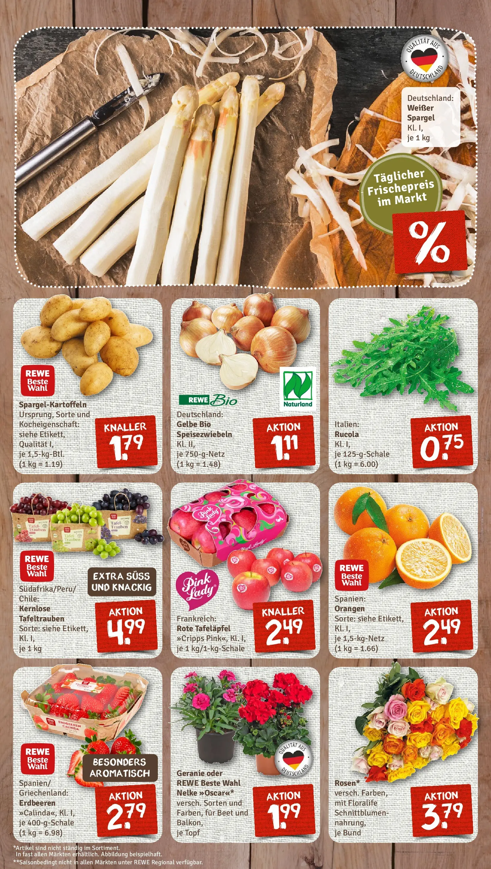REWE Prospekt ab 13.04.2026 zum Blättern » Angebote | Seite: 3 | Produkte: Rucola, Orangen, Spargel, Erdbeeren