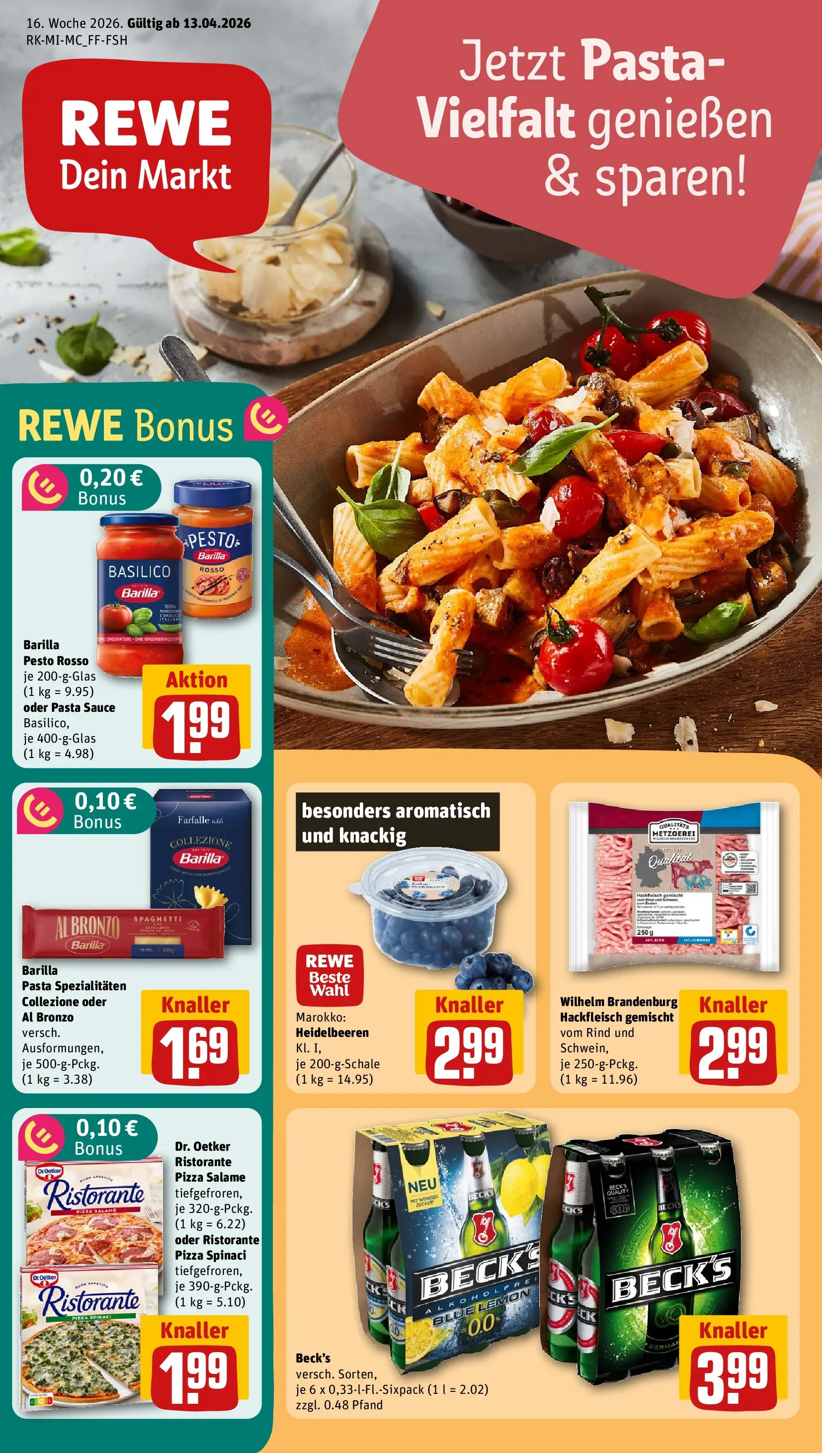 REWE Prospekt ab 12.04.2026 zum Blättern » Angebote | Seite: 1 | Produkte: Barilla, Barilla pesto, Pasta, Pizza
