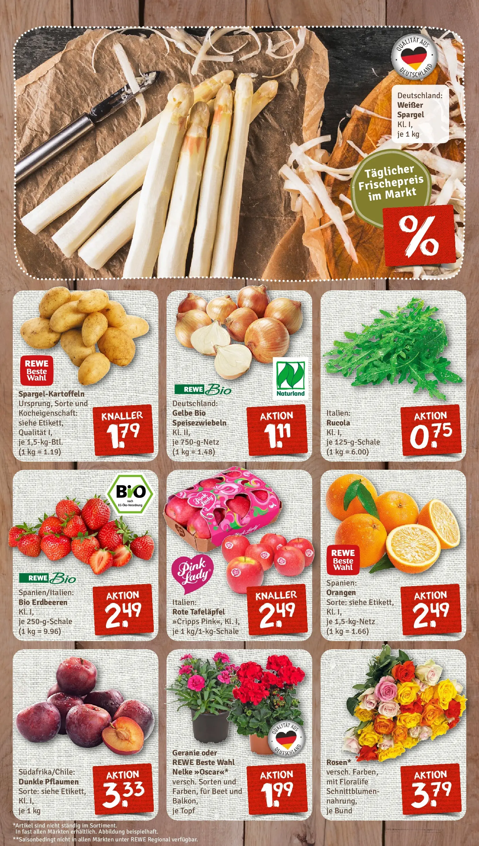 REWE Prospekt ab 13.04.2026 zum Blättern » Angebote | Seite: 3 | Produkte: Pflaumen, Rucola, Orangen, Erdbeeren