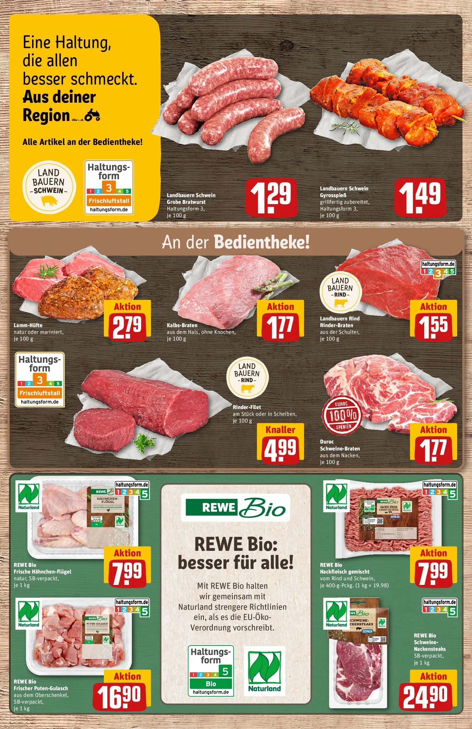 REWE Prospekt ab 12.04.2026 zum Blättern » Angebote | Seite: 9 | Produkte: Rinderbraten, Hahnchen, Rinderfilet, Bratwurst