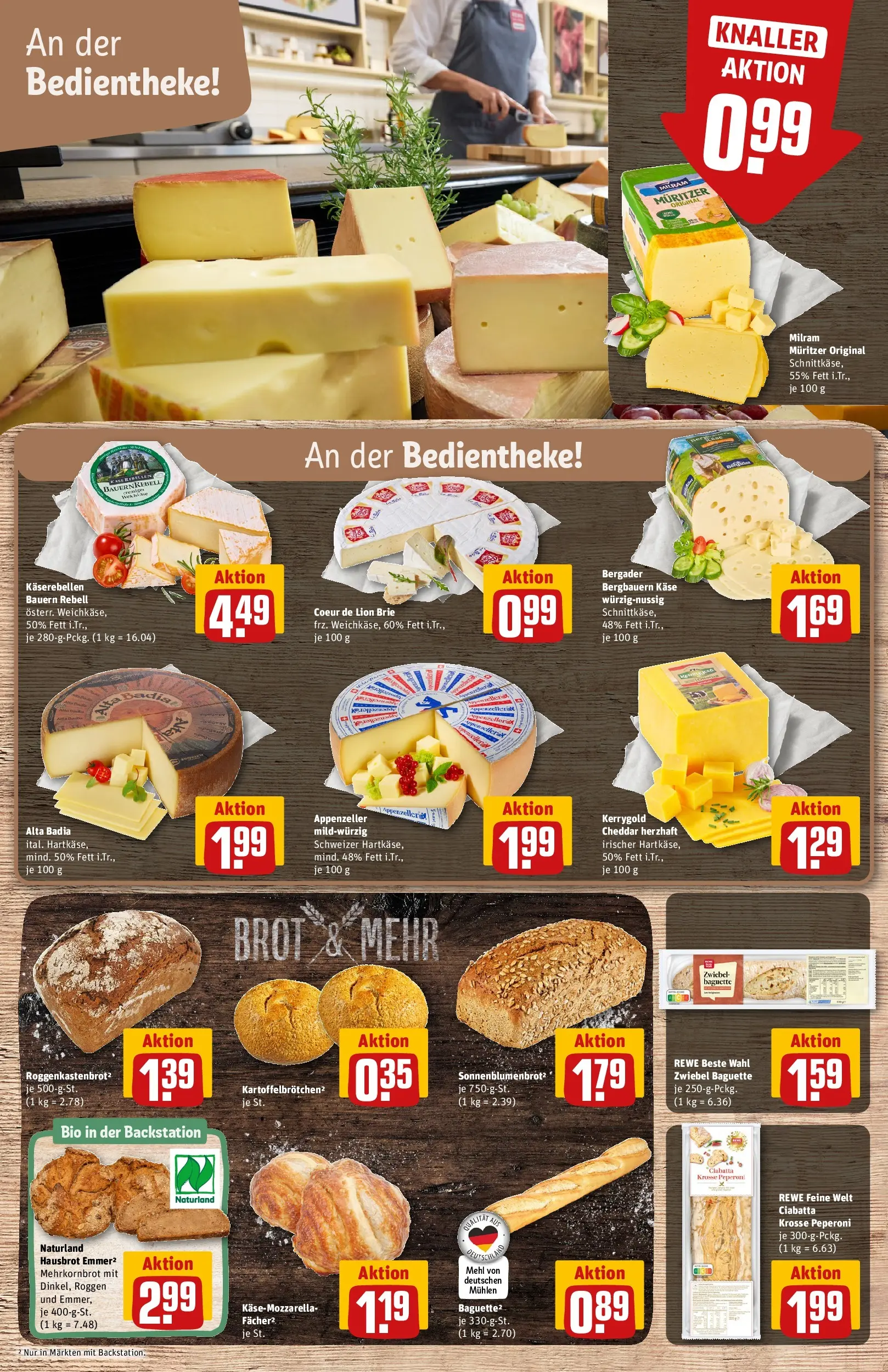 REWE Prospekt ab 12.04.2026 zum Blättern » Angebote | Seite: 11 | Produkte: Käse, Baguette, Milram, Brot