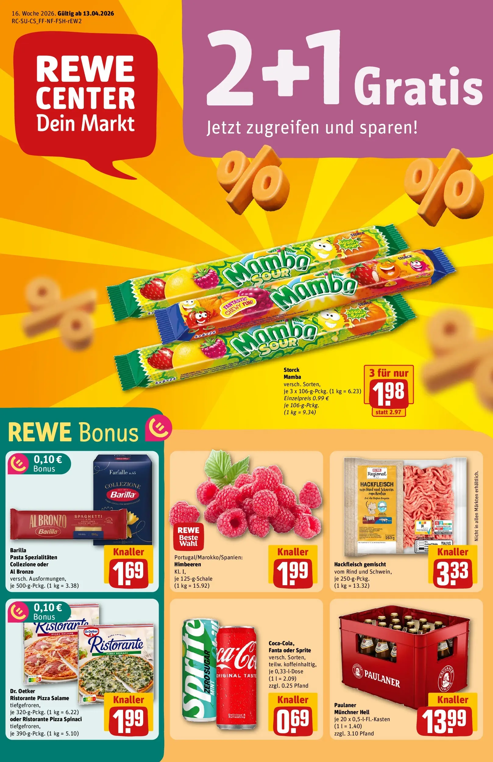 REWE Prospekt ab 12.04.2026 zum Blättern » Angebote | Seite: 1 | Produkte: Himbeeren, Fanta, Barilla, Pasta
