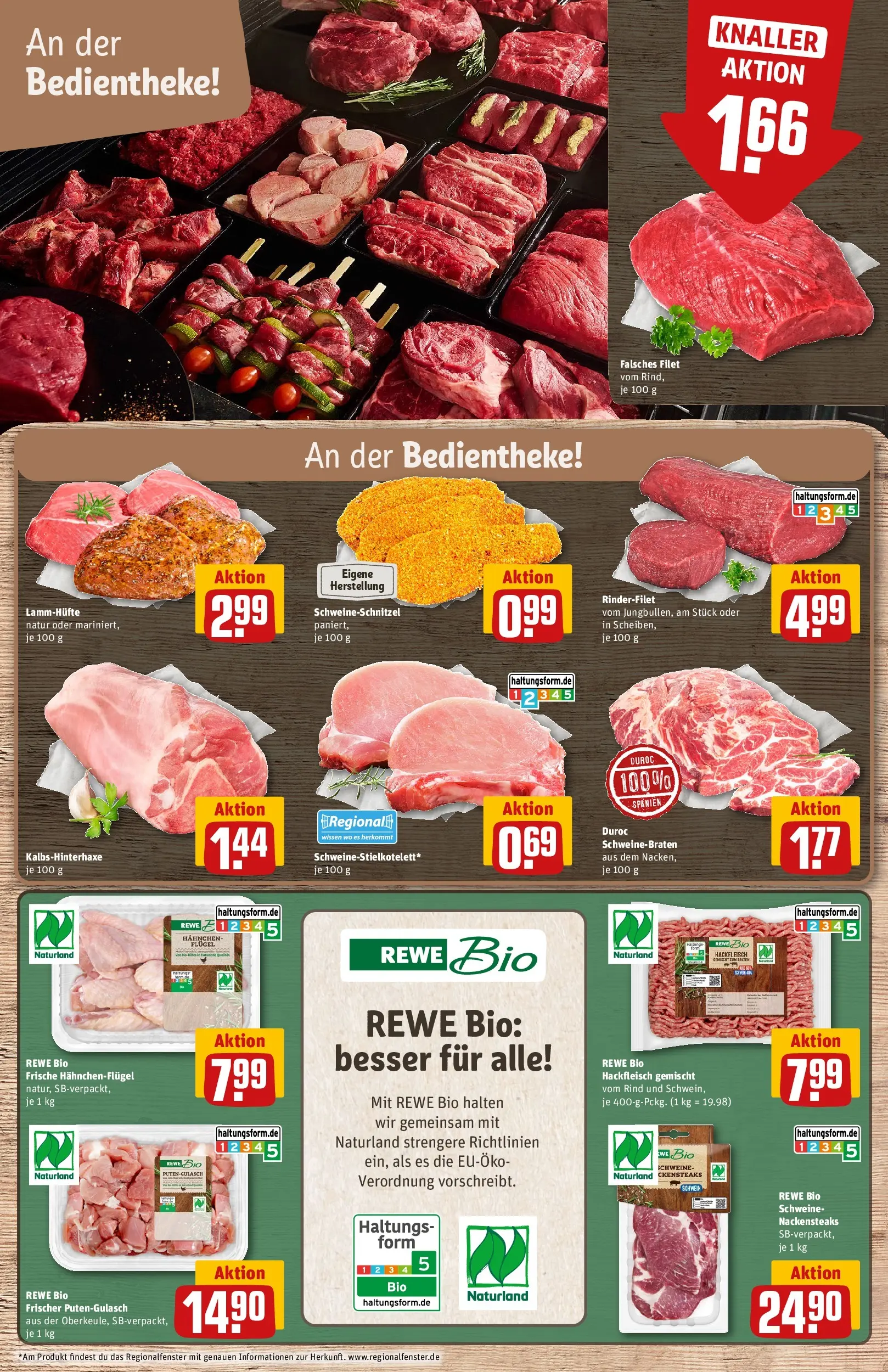 REWE Prospekt ab 12.04.2026 zum Blättern » Angebote | Seite: 9 | Produkte: Nackensteaks, Hahnchen, Rinderfilet, Hackfleisch