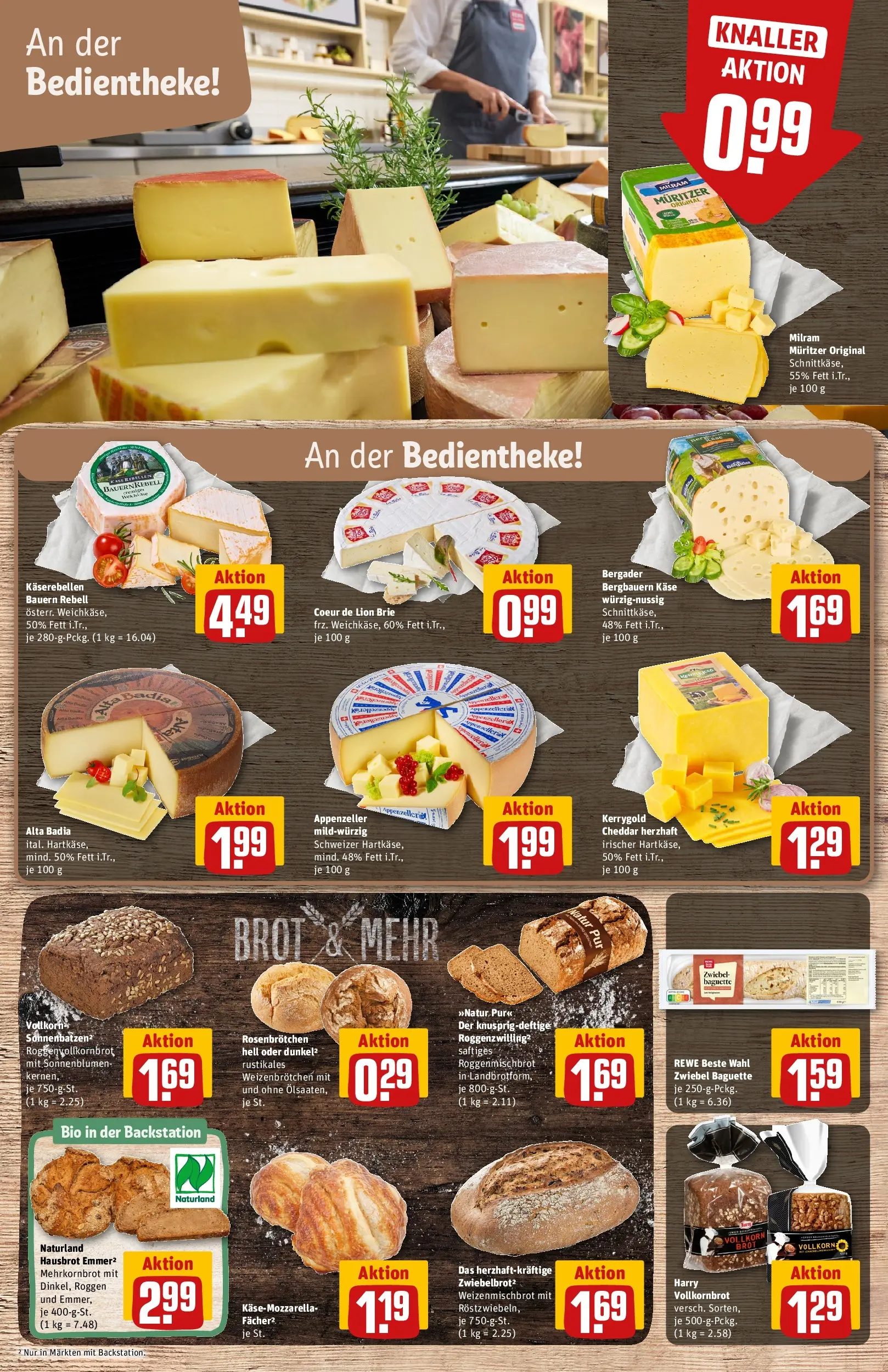 REWE Prospekt ab 12.04.2026 zum Blättern » Angebote | Seite: 11 | Produkte: Käse, Vollkornbrot, Baguette, Milram