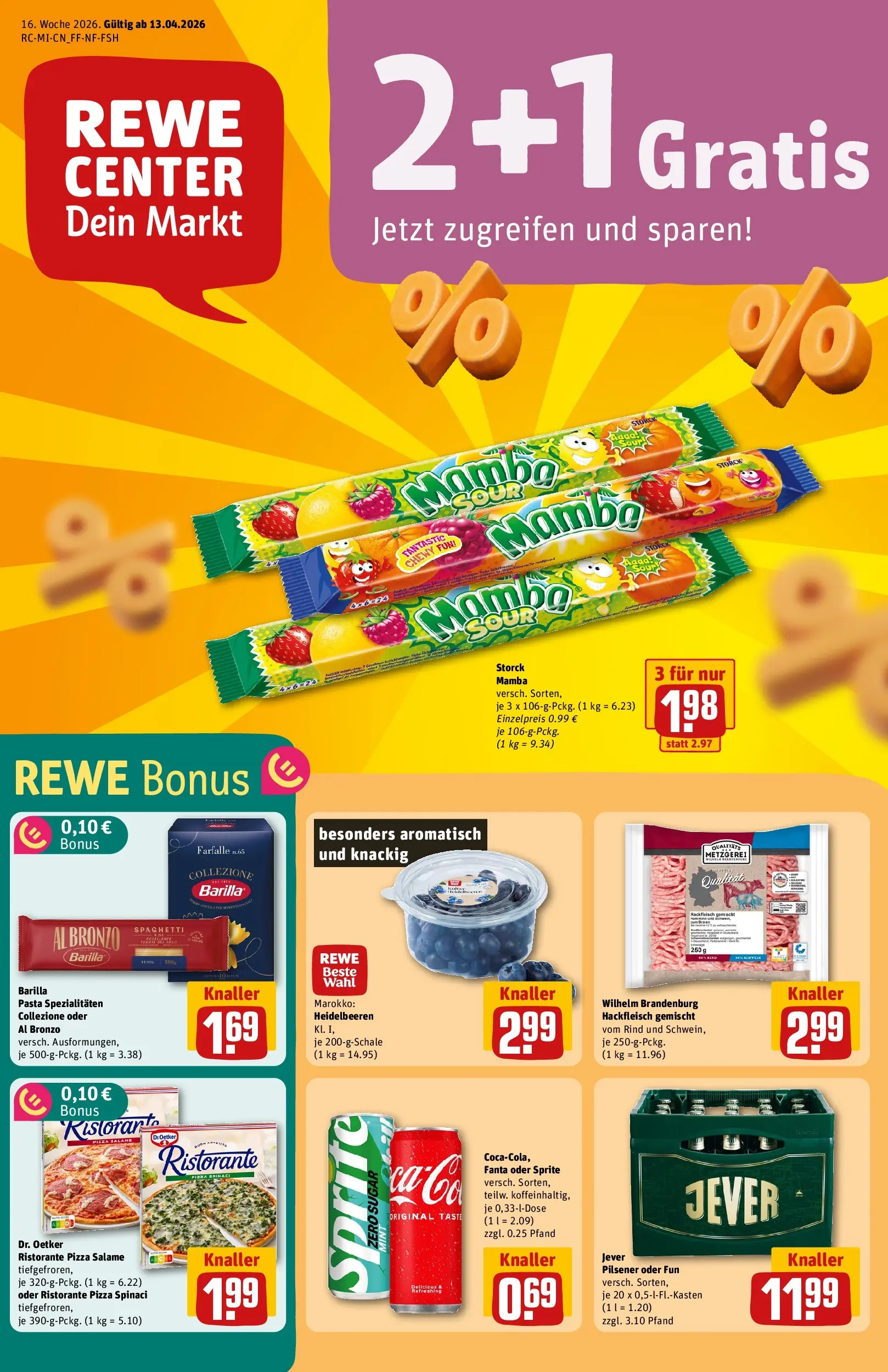 REWE Prospekt ab 12.04.2026 zum Blättern » Angebote | Seite: 1 | Produkte: Fanta, Sprite, Barilla, Jever