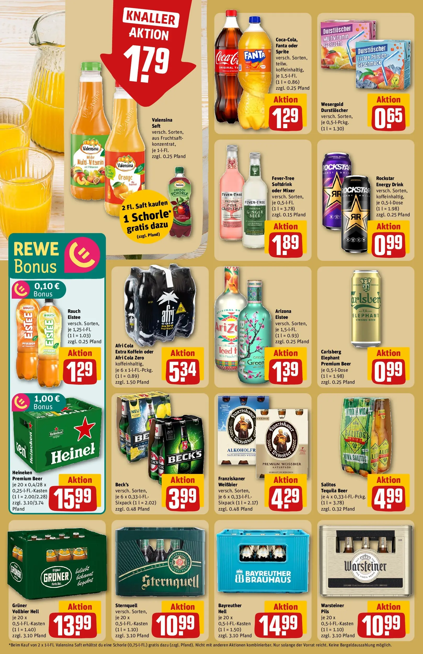 REWE Prospekt ab 12.04.2026 zum Blättern » Angebote | Seite: 24 | Produkte: Bayreuther hell, Carlsberg, Weißbier, Pfirsich