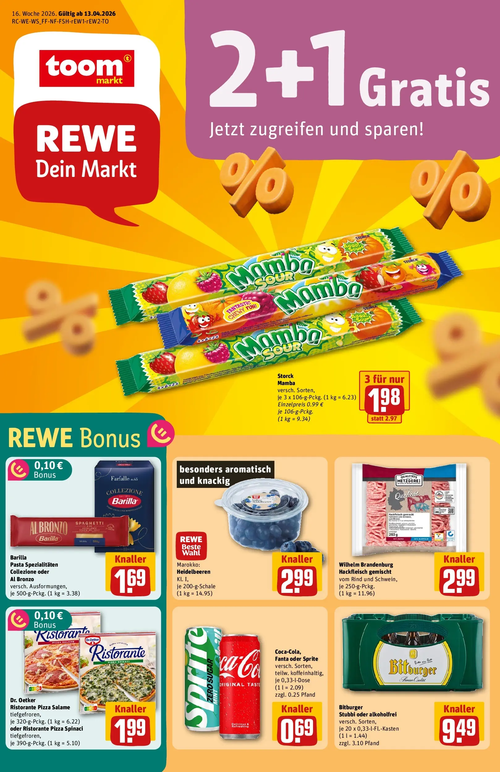 REWE Prospekt ab 12.04.2026 zum Blättern » Angebote | Seite: 1 | Produkte: Ristorante, Pasta, Pizza, Hackfleisch
