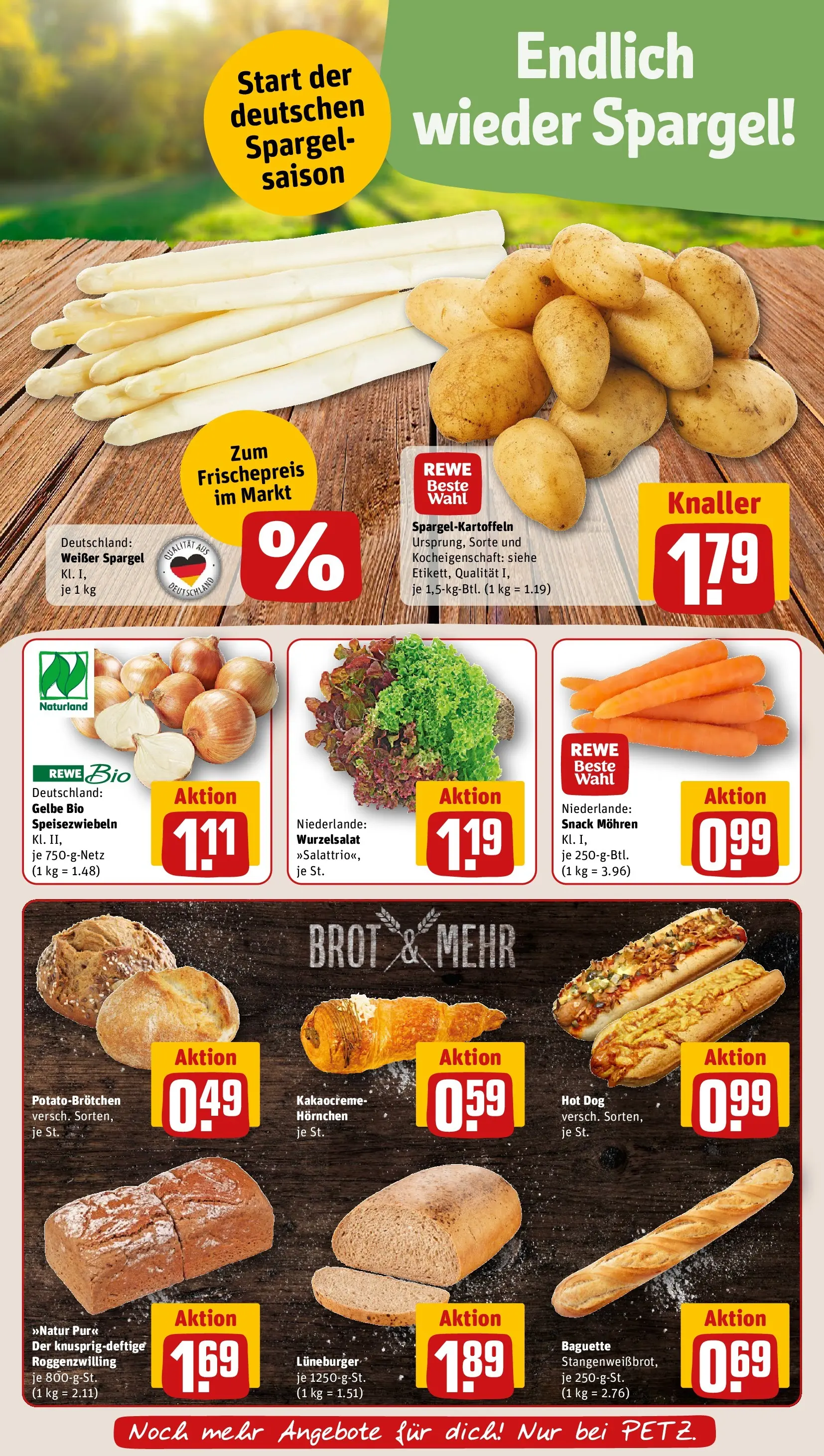REWE Prospekt ab 12.04.2026 zum Blättern » Angebote | Seite: 5 | Produkte: Baguette, Spargel, Croissant, Mohren