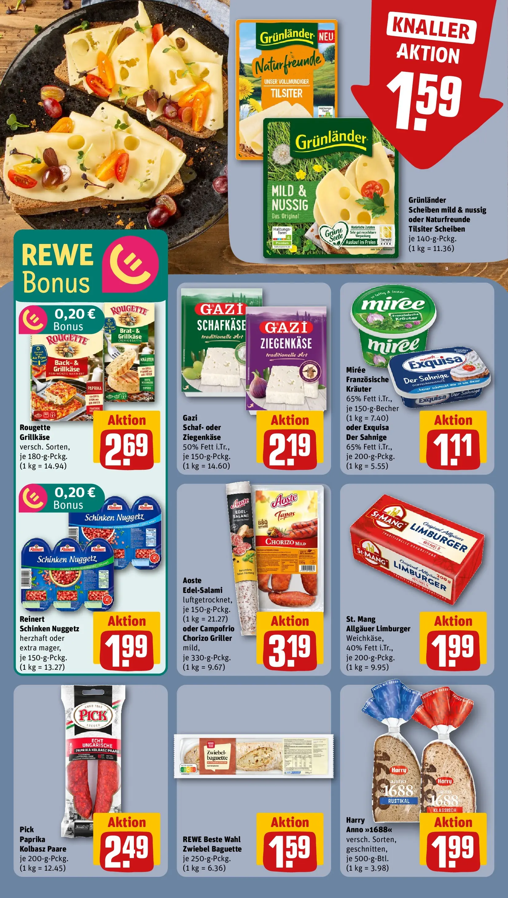 REWE Prospekt ab 12.04.2026 zum Blättern » Angebote | Seite: 14 | Produkte: Ziegenkäse, Grunlander, Salami, Schinken