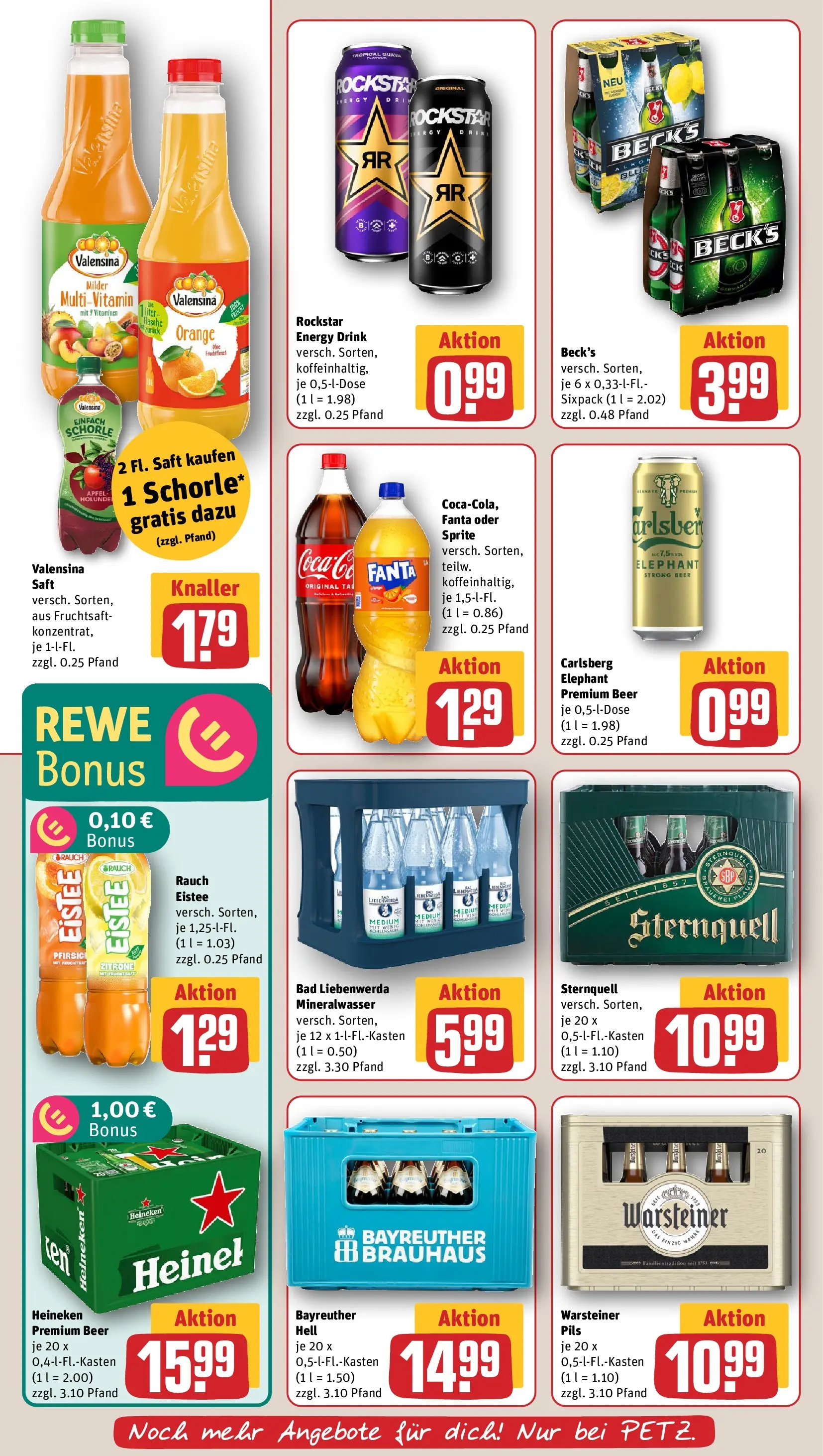 REWE Prospekt ab 12.04.2026 zum Blättern » Angebote | Seite: 22 | Produkte: Bayreuther hell, Fanta, Rockstar, Valensina