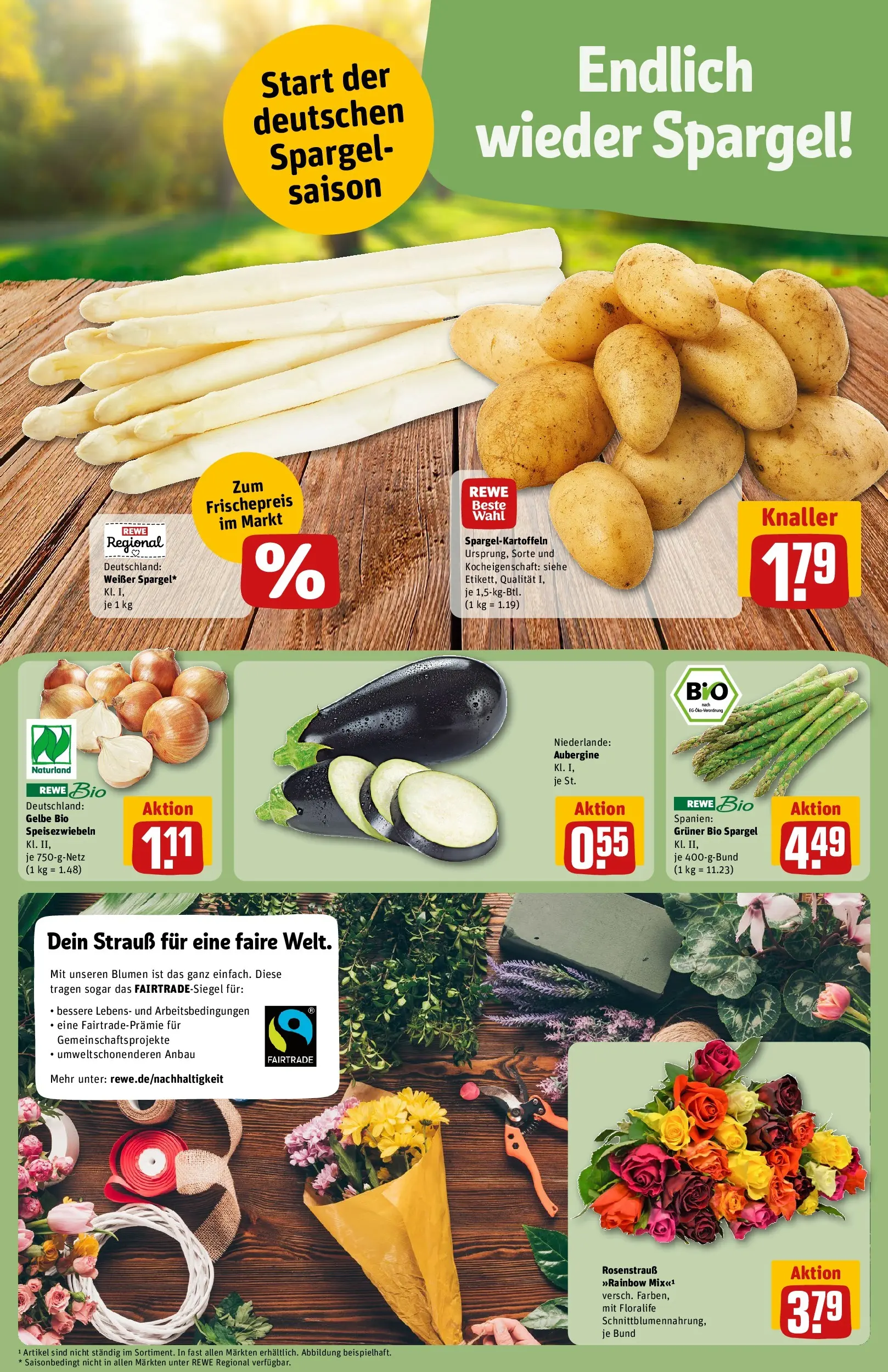 REWE Prospekt ab 12.04.2026 zum Blättern » Angebote | Seite: 7 | Produkte: Blumen, Spargel, Aubergine