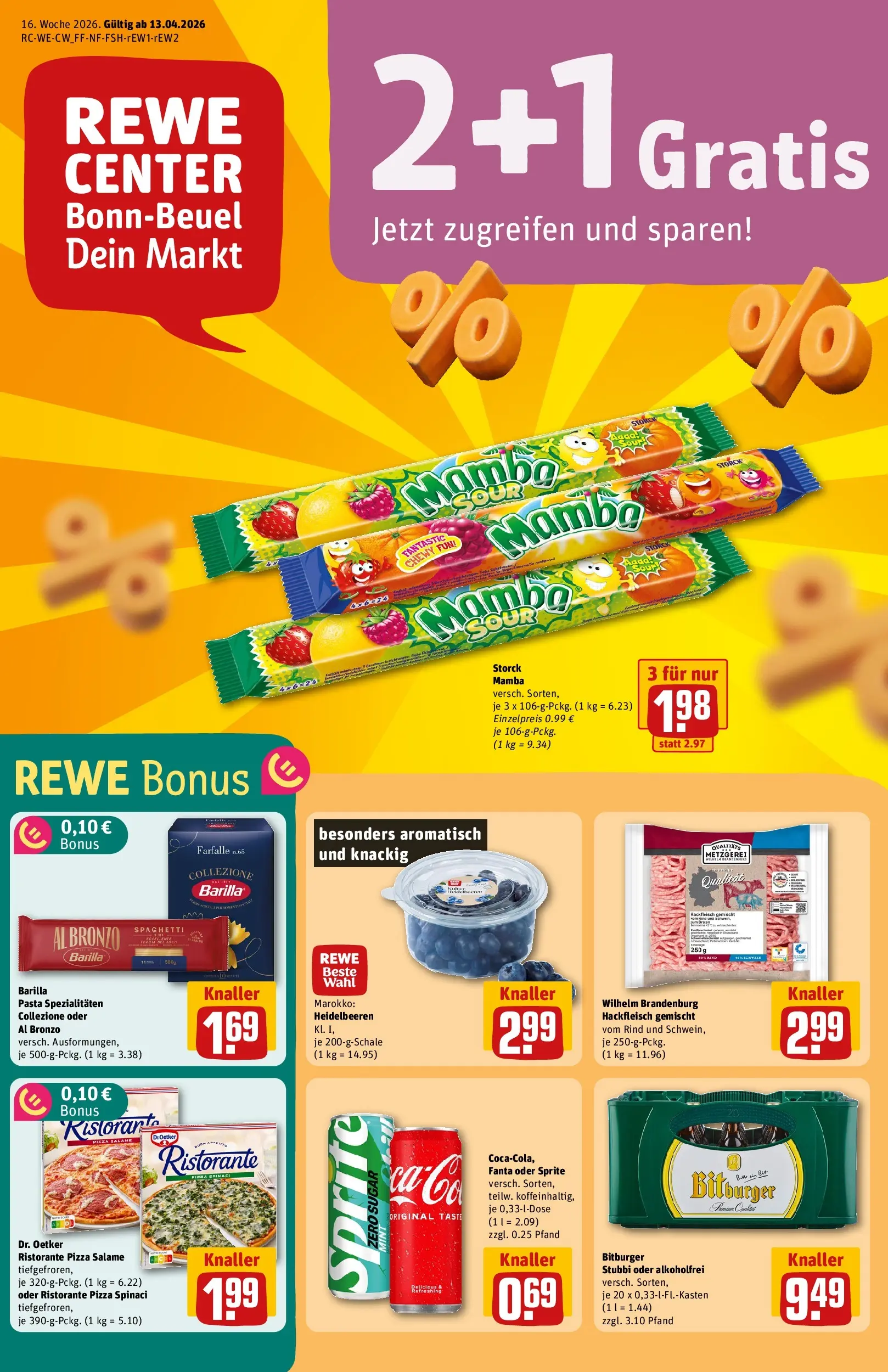 REWE Prospekt ab 12.04.2026 zum Blättern » Angebote | Seite: 1 | Produkte: Fanta, Sprite, Barilla, Pasta