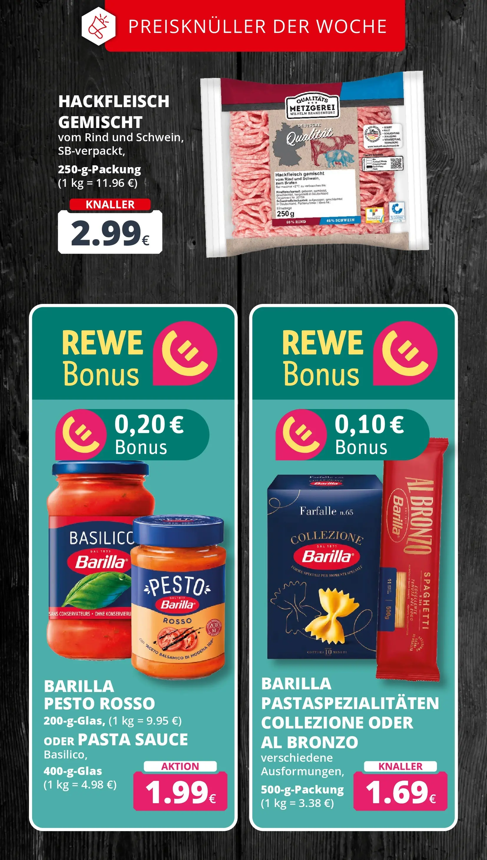REWE Prospekt ab 12.04.2026 zum Blättern » Angebote | Seite: 3 | Produkte: Barilla, Barilla pesto, Pasta, Hackfleisch