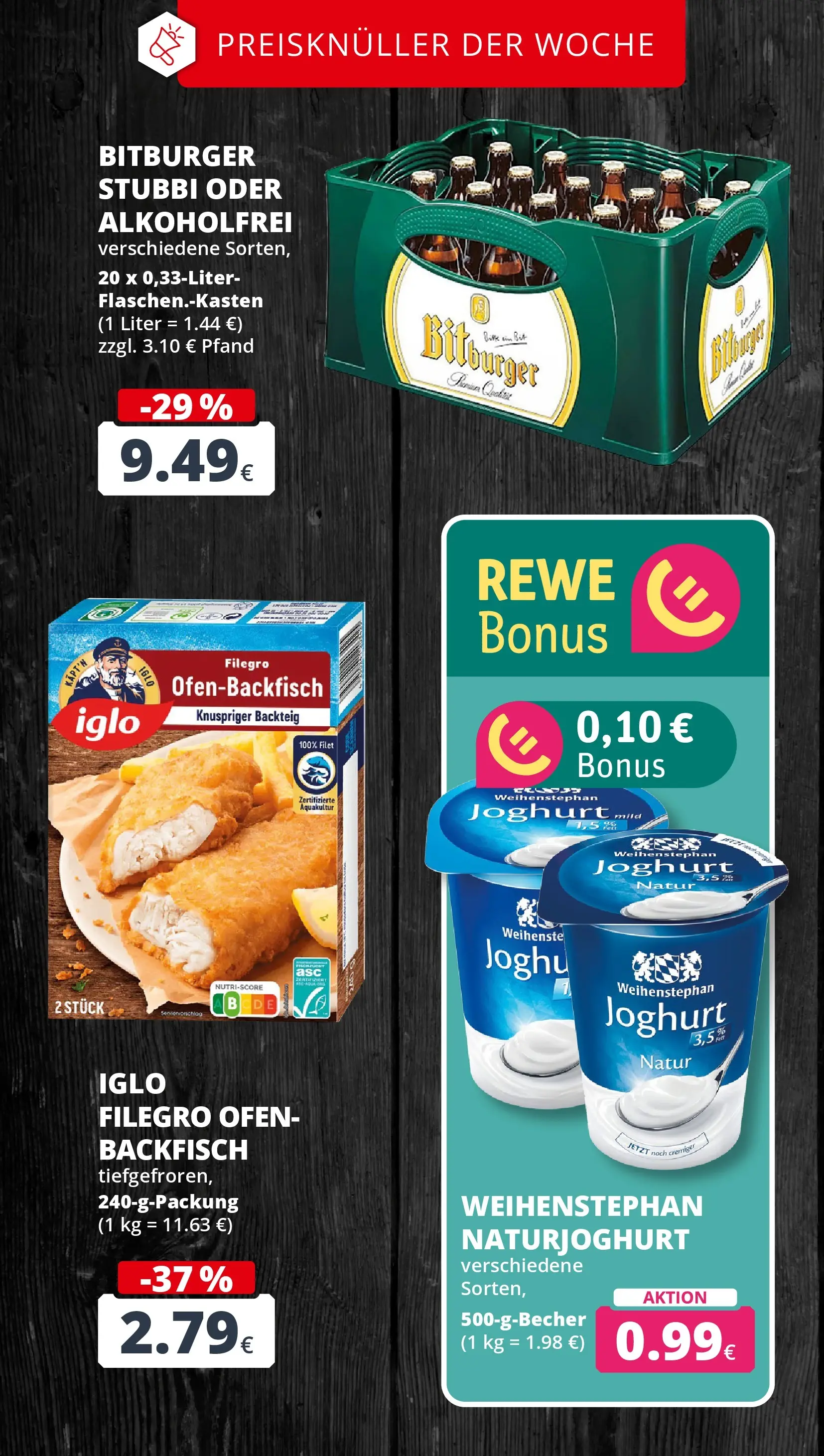 REWE Prospekt ab 12.04.2026 zum Blättern » Angebote | Seite: 4 | Produkte: Bitburger, Ofen, Joghurt, Iglo