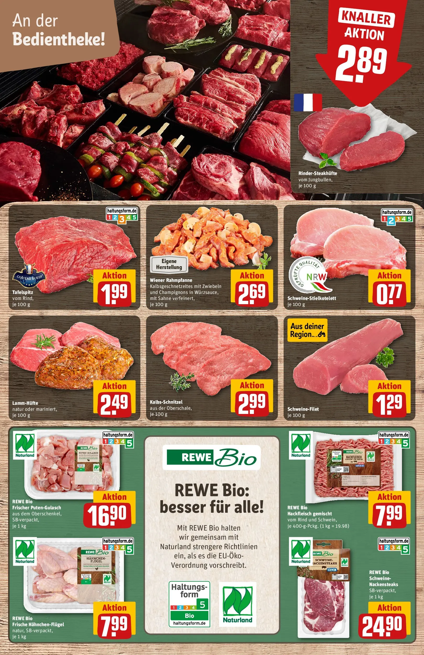REWE Prospekt ab 12.04.2026 zum Blättern » Angebote | Seite: 8 | Produkte: Hahnchen, Schweinefilet, Champignons, Zwiebeln