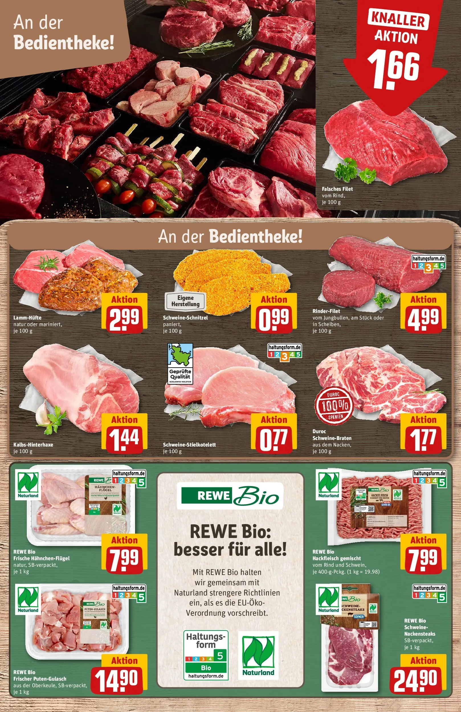 REWE Prospekt ab 12.04.2026 zum Blättern » Angebote | Seite: 9 | Produkte: Nackensteaks, Hahnchen, Rinderfilet, Schnitzel
