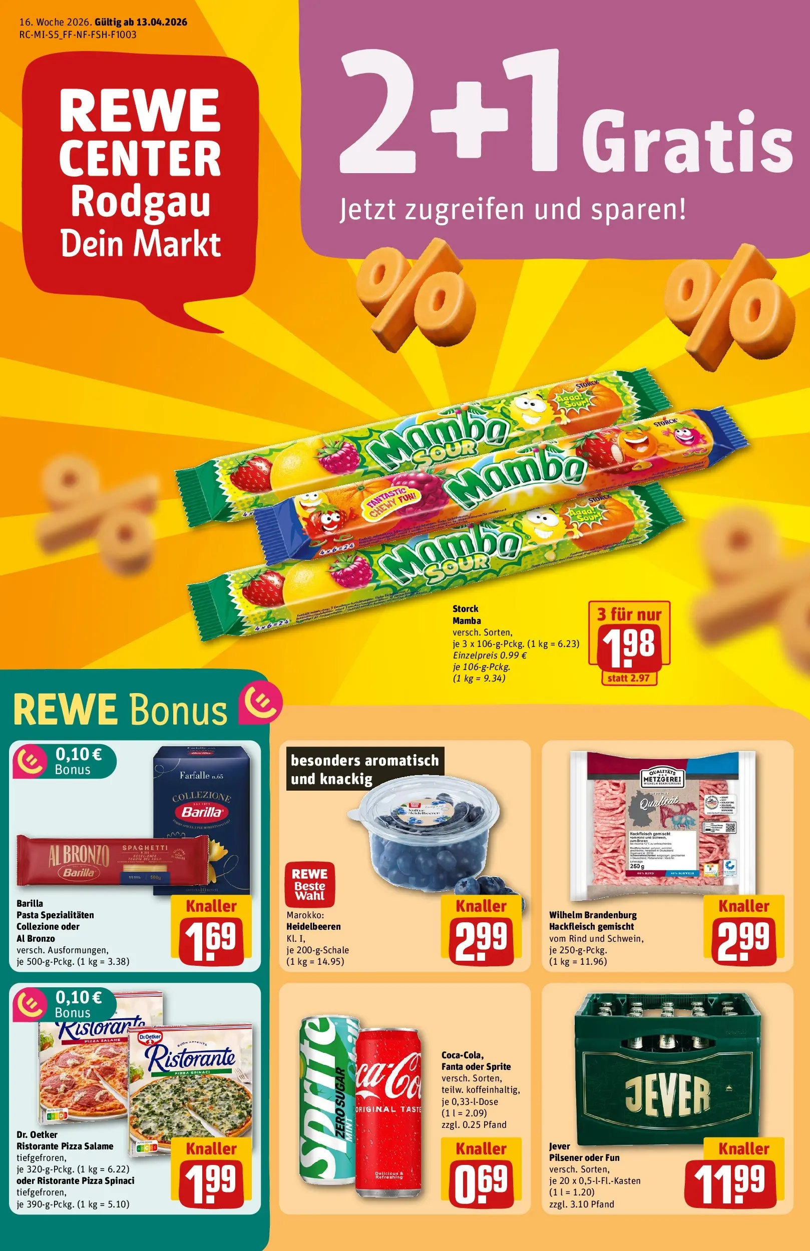 REWE Prospekt ab 12.04.2026 zum Blättern » Angebote | Seite: 1 | Produkte: Fanta, Heidelbeeren, Jever, Pasta