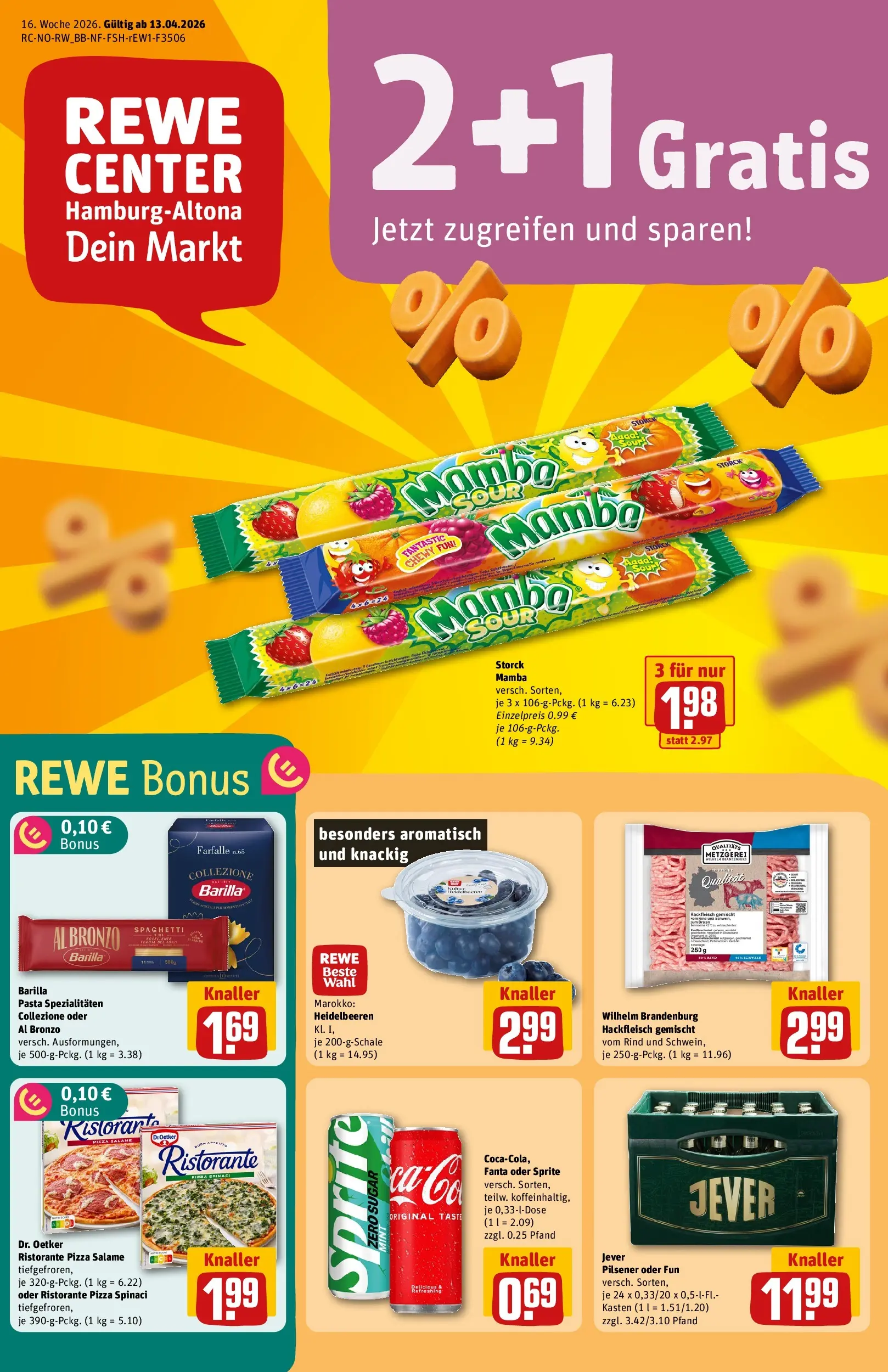 REWE Prospekt ab 12.04.2026 zum Blättern » Angebote | Seite: 1 | Produkte: Ristorante, Barilla, Pizza, Hackfleisch