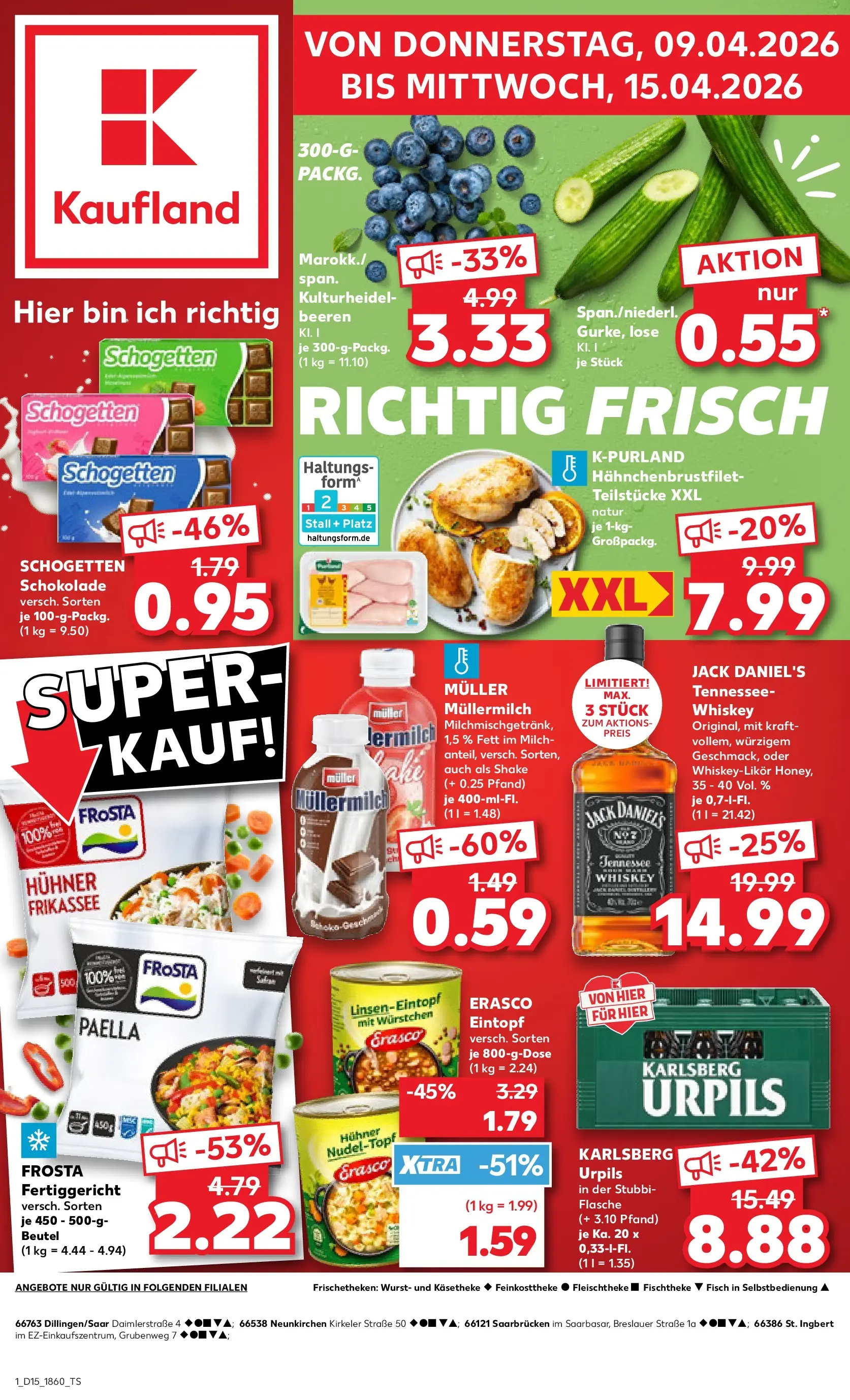 Prospekt Kaufland ab 08.04.2026 » Angebote Online zum Blättern | Seite: 1 | Produkte: Jack Daniel's, Schogetten, Erasco, Whiskey
