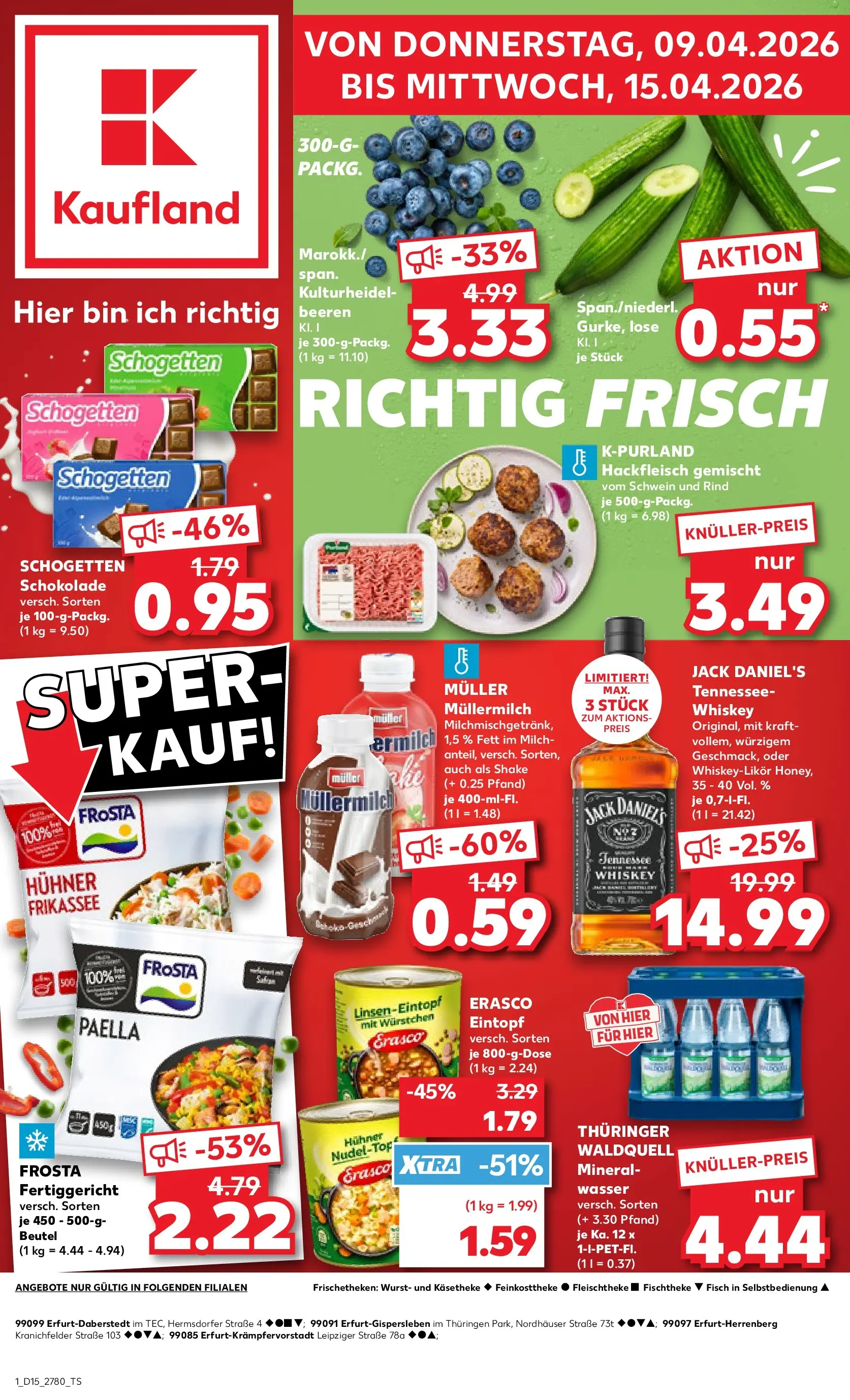Prospekt Kaufland ab 08.04.2026 » Angebote Online zum Blättern | Seite: 1 | Produkte: Mineralwasser, Wurst, Müllermilch, Whiskey
