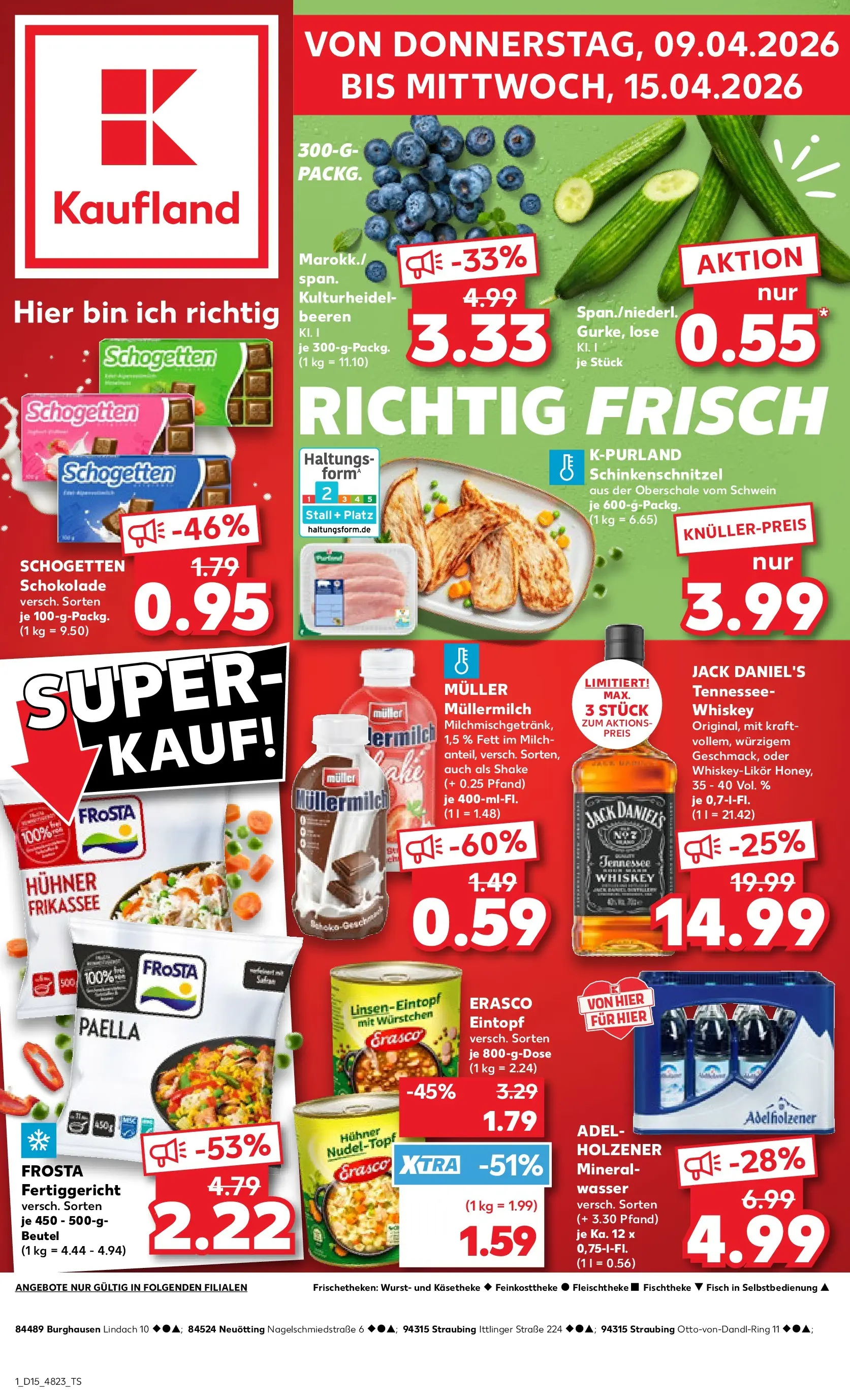 Prospekt Kaufland ab 08.04.2026 » Angebote Online zum Blättern | Seite: 1 | Produkte: Schokolade, Jack Daniel's, Wasser, Müllermilch