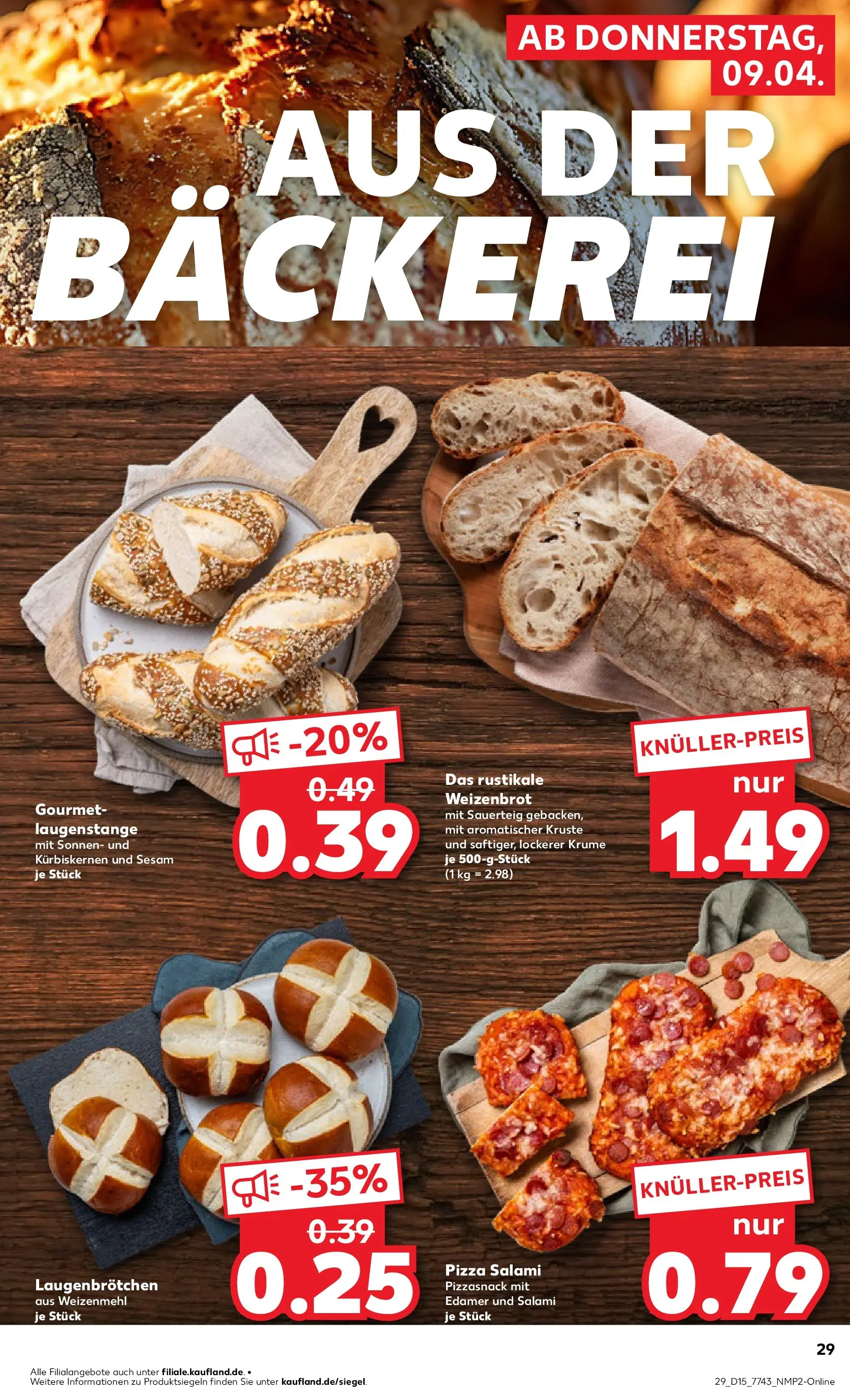 Prospekt Kaufland ab 08.04.2026 » Angebote Online zum Blättern | Seite: 29 | Produkte: Bäckerei, Weizenmehl, Salami, Pizza