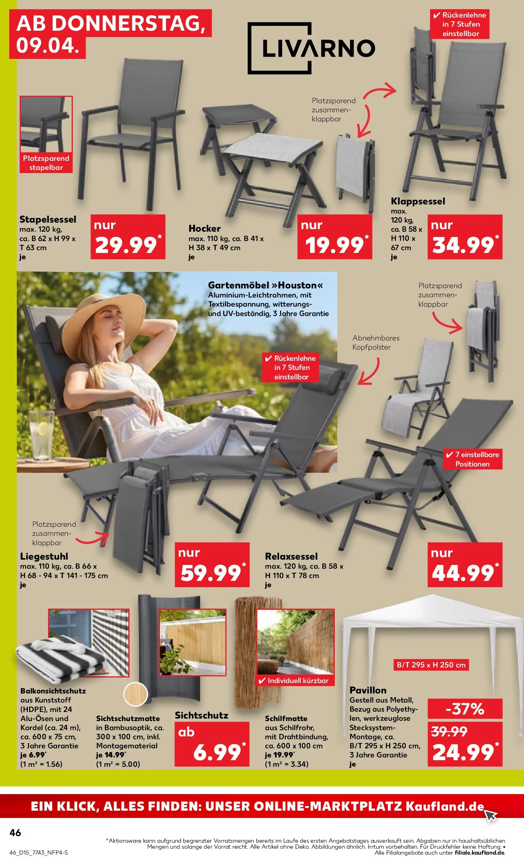 Prospekt Kaufland ab 08.04.2026 » Angebote Online zum Blättern | Seite: 46 | Produkte: Hocker, Liegestuhl, Gartenmöbel, Kopfpolster